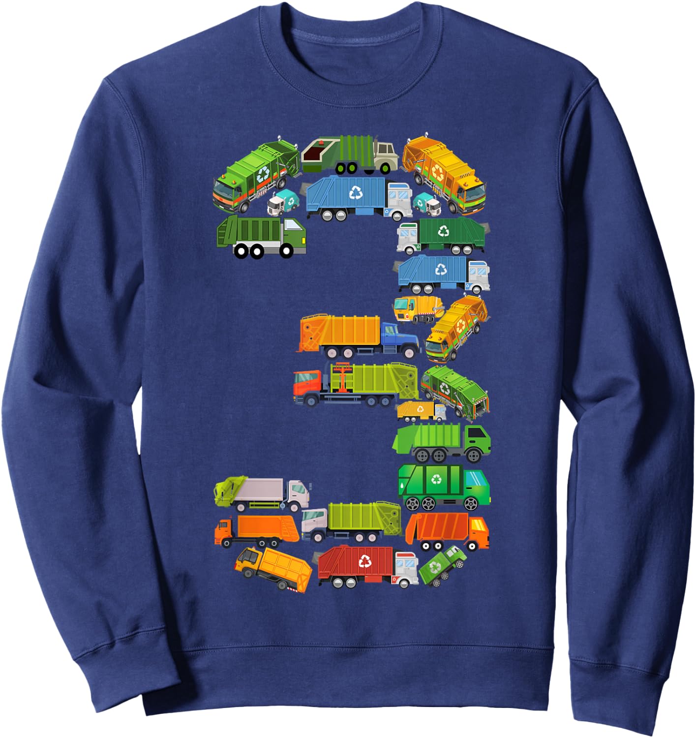 Garbage Truck 3rd Birthday Party Toddler 3 Year Old Boy Kids Sweatshirt - Sweatshirt | Navy