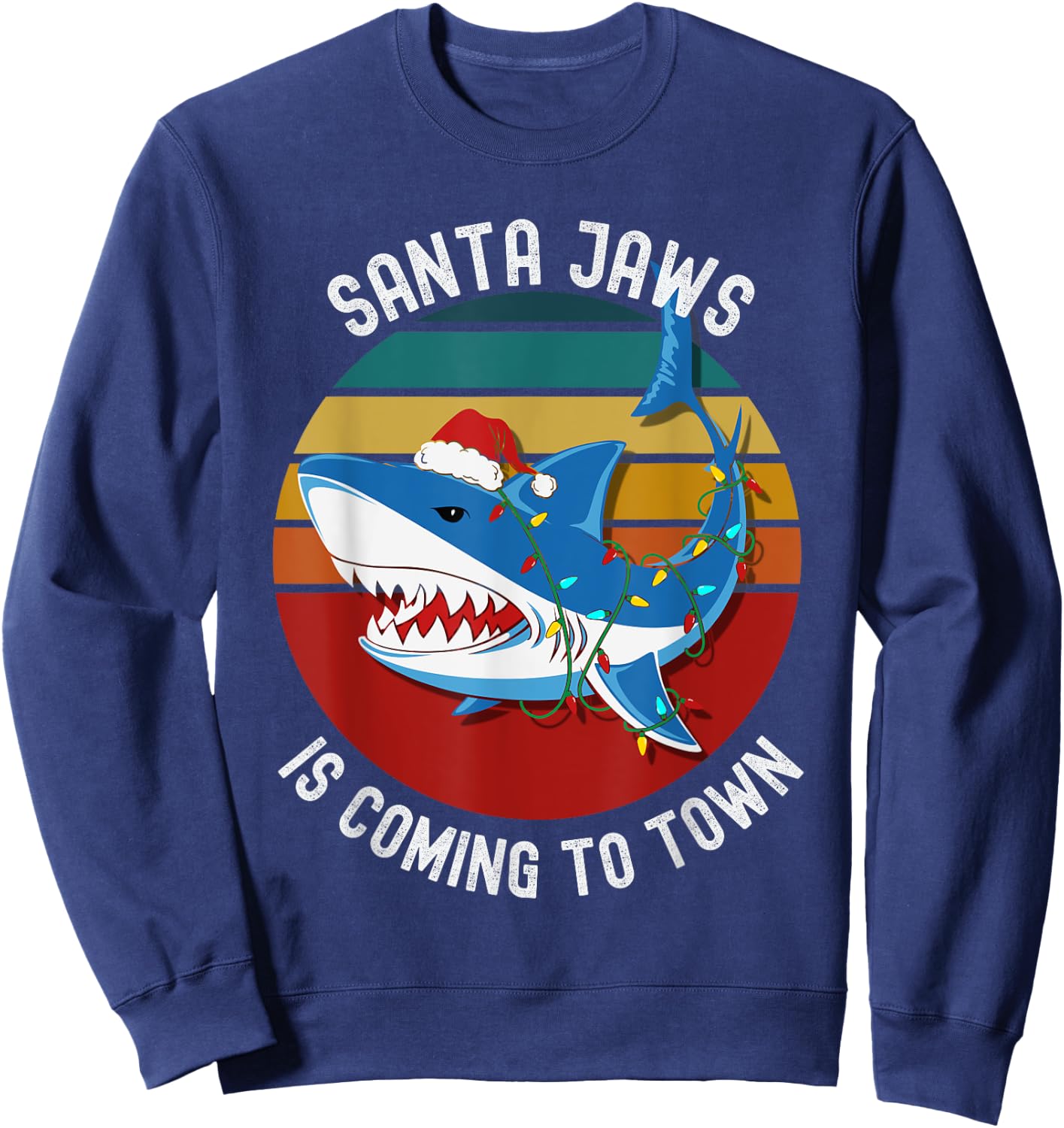 Santa Jaws Christmas Shark Lights Funny Men & Kids Sweatshirt - Sweatshirt | Navy