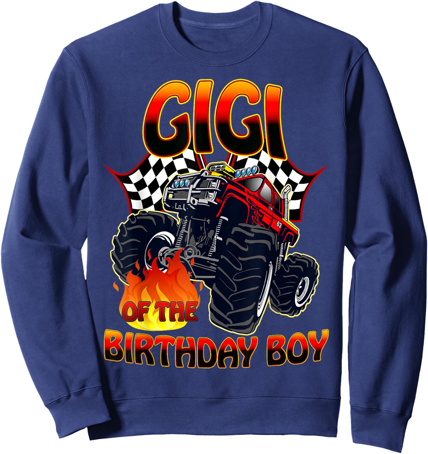 Gigi of The Birthday Boy Monster Truck Racing Cars Matching Sweatshirt - Sweatshirt | Navy