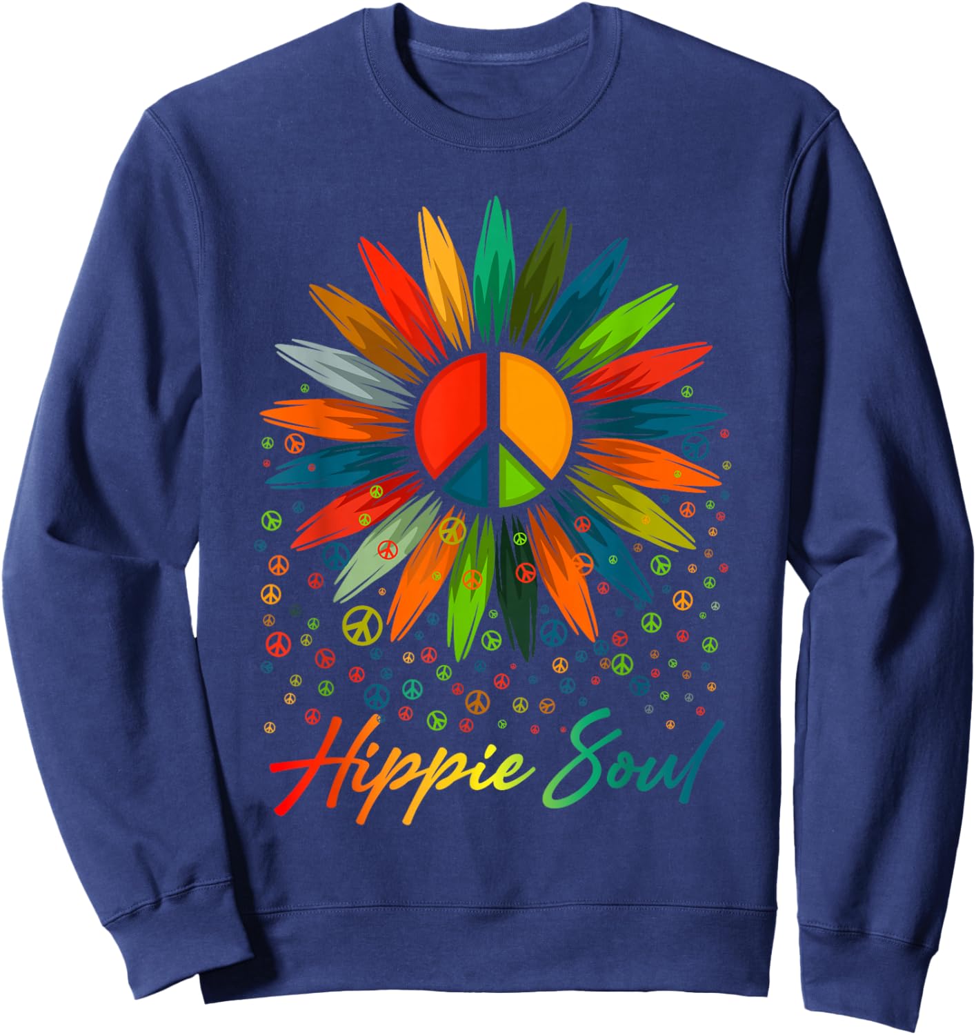 Hippie Soul Funny Peace Sign Daisy Flower Hippies Art Lovers Sweatshirt - Sweatshirt | Navy