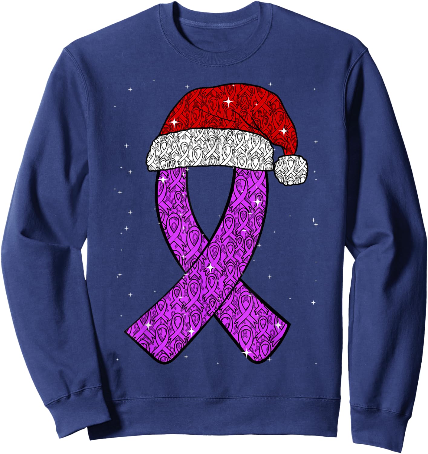 Epilepsy Christmas Hat Purple Awareness Ribbon Seizure Sweatshirt - Sweatshirt | Navy