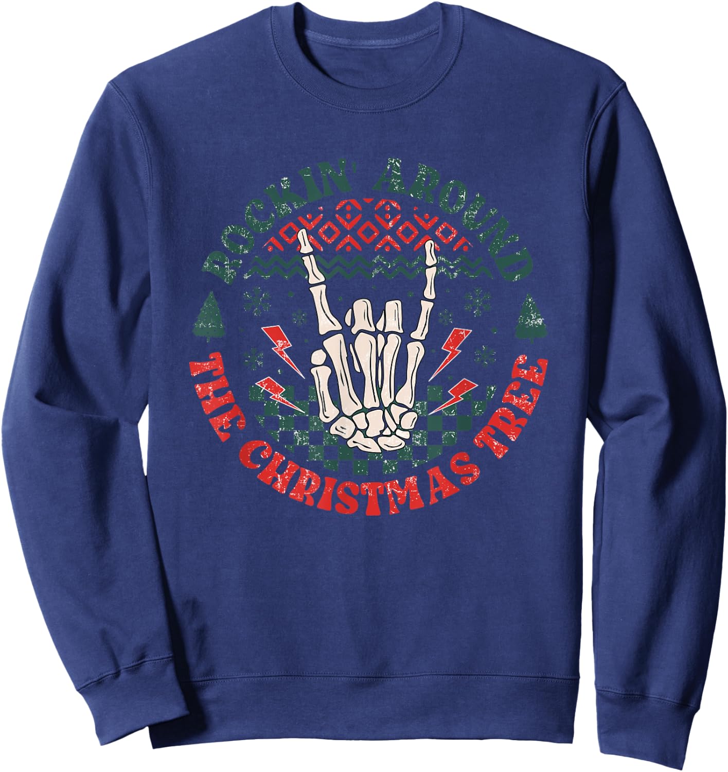 Rocking Around The Christmas Tree - Vintage Rock Music Lover Sweatshirt - Sweatshirt | Navy