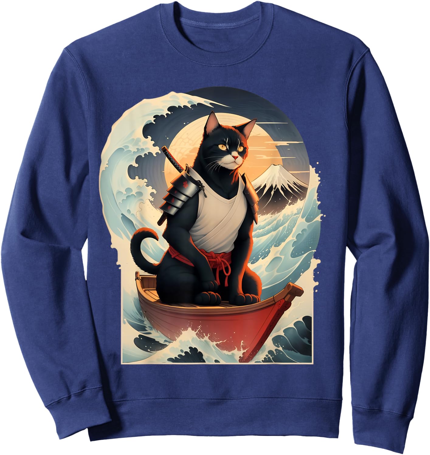 Japanese Samurai Cat Men Women Girls Kids Sweatshirt - Sweatshirt | Navy