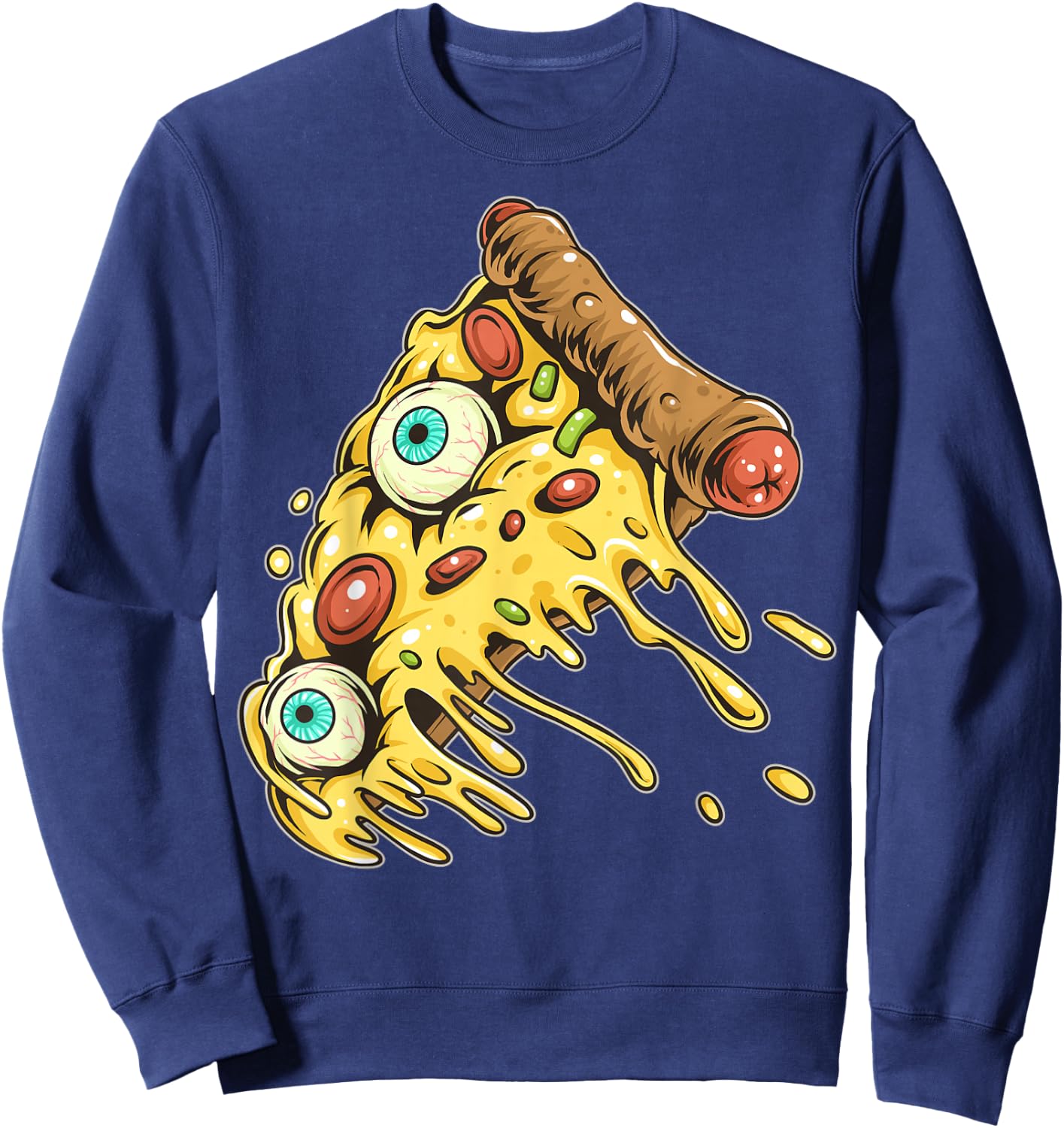 Horrible Eyeball Pizza For Halloween Night World Food Day Sweatshirt - Sweatshirt | Navy