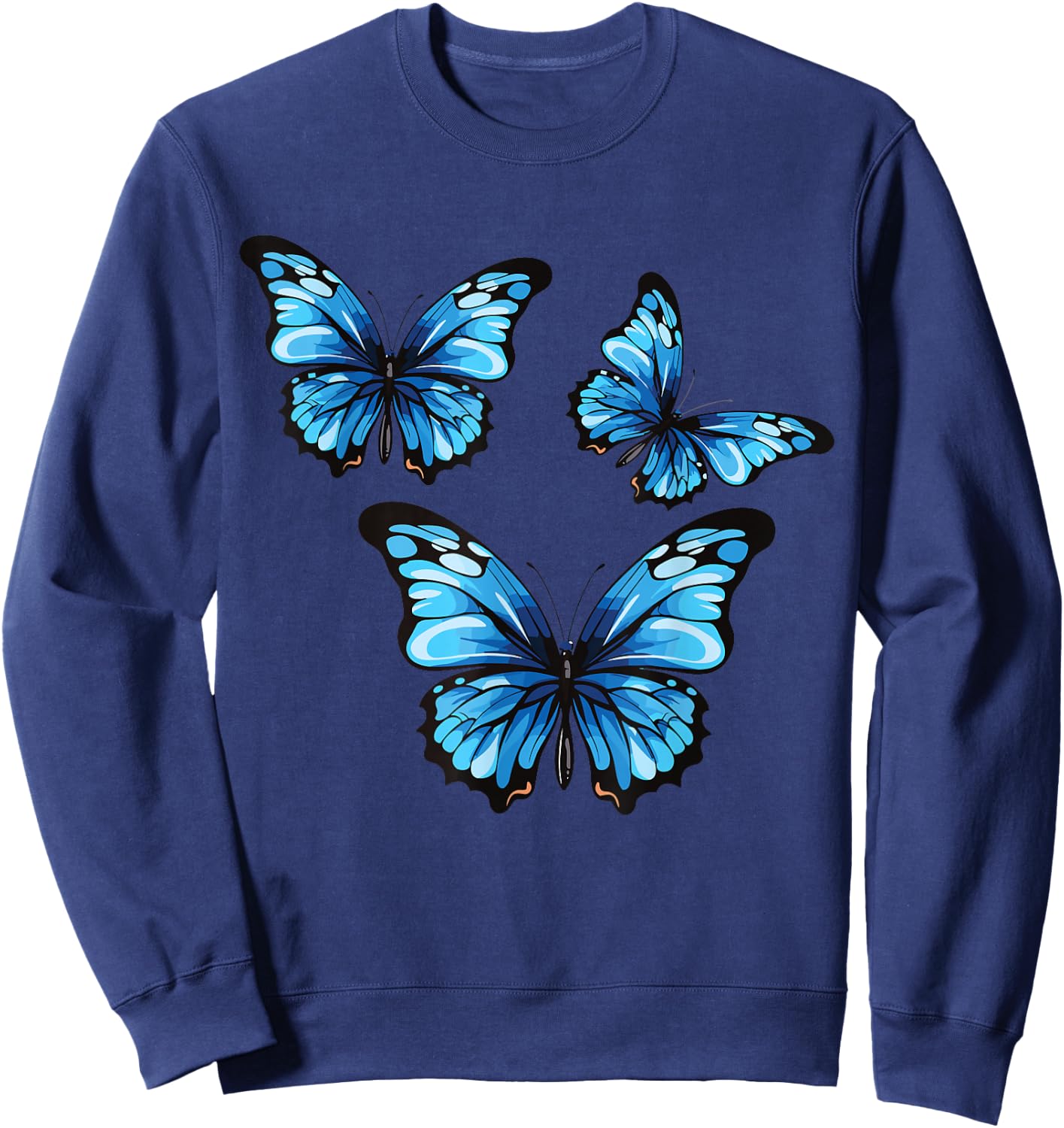Blue Butterfly Art Garden Beautiful Butterflies Insects Sweatshirt - Sweatshirt | Navy