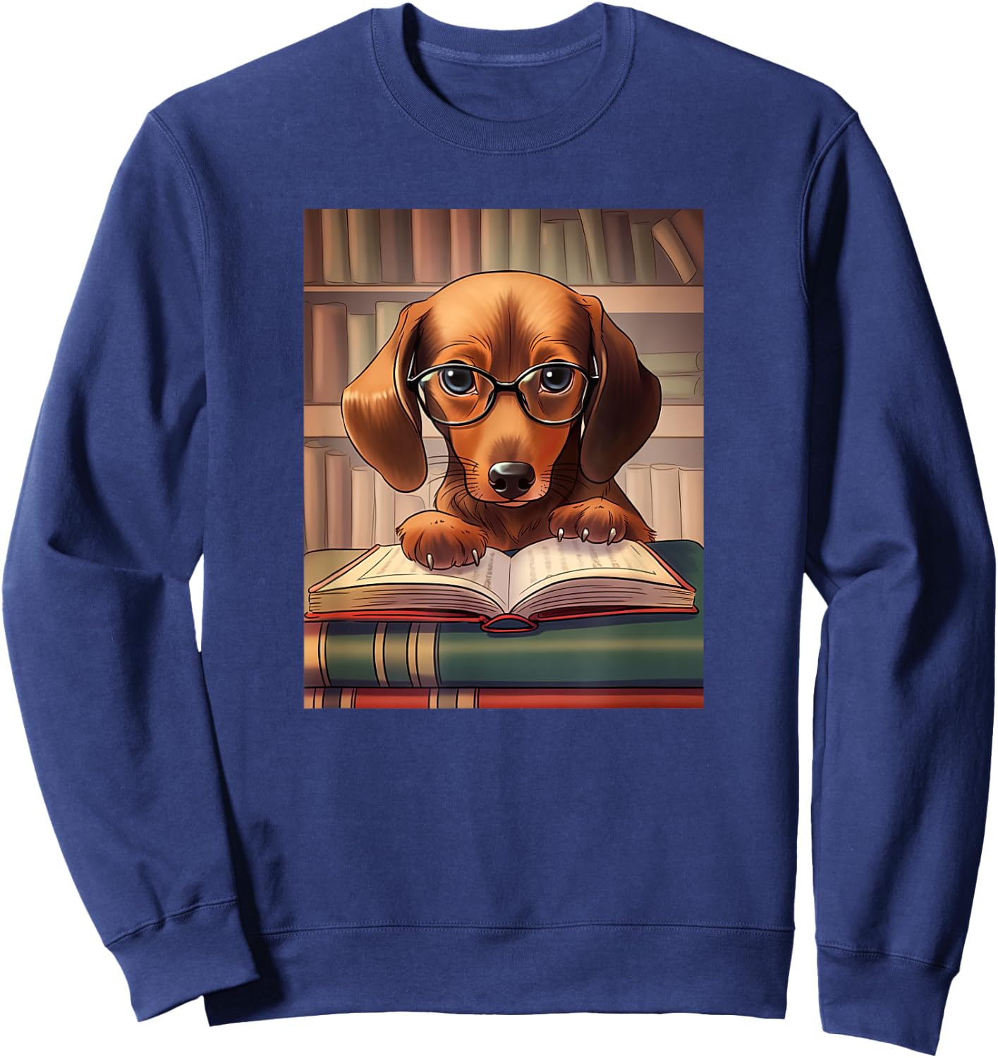 Dachshund Reading Funny Dog Book Lover Men Women Kids Sweatshirt - Sweatshirt | Navy