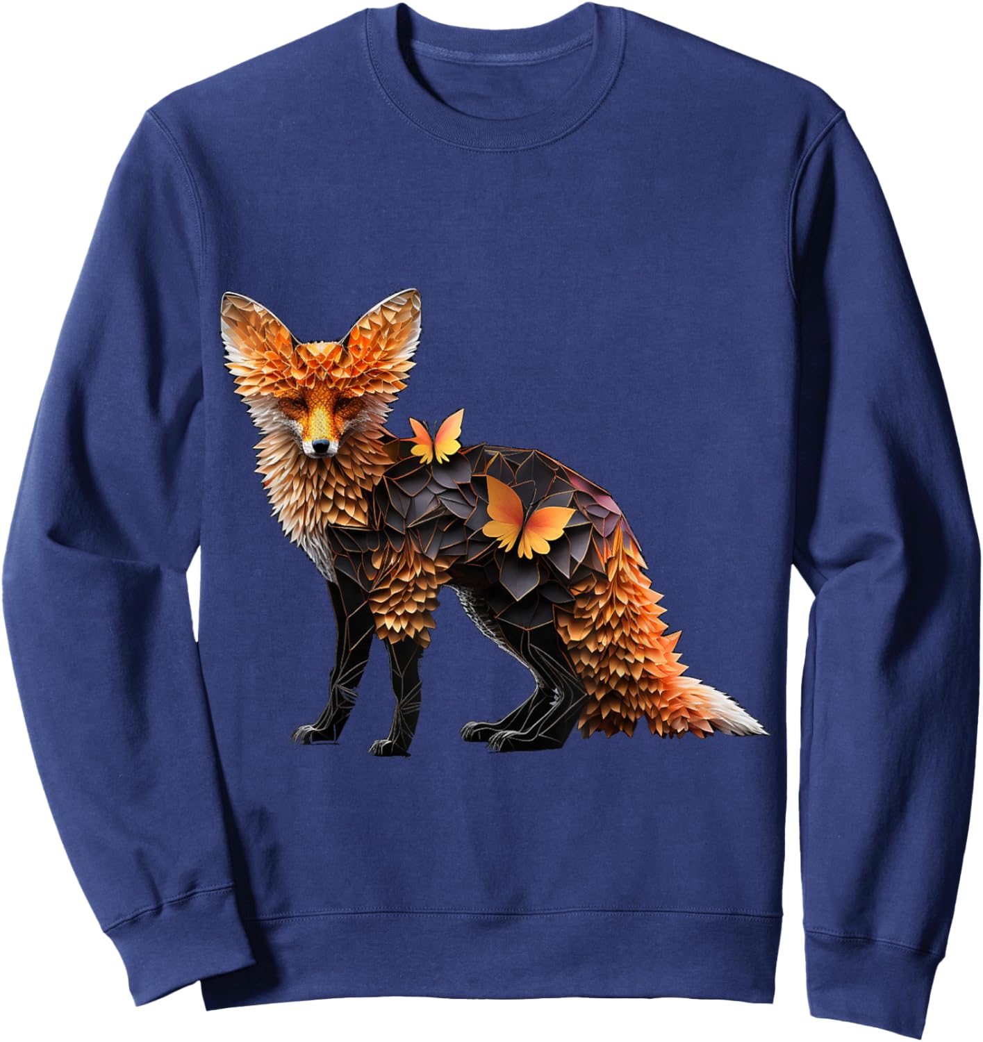 Fox Art Animal Lover Motif Animal Print Fox Sweatshirt - Sweatshirt | Navy