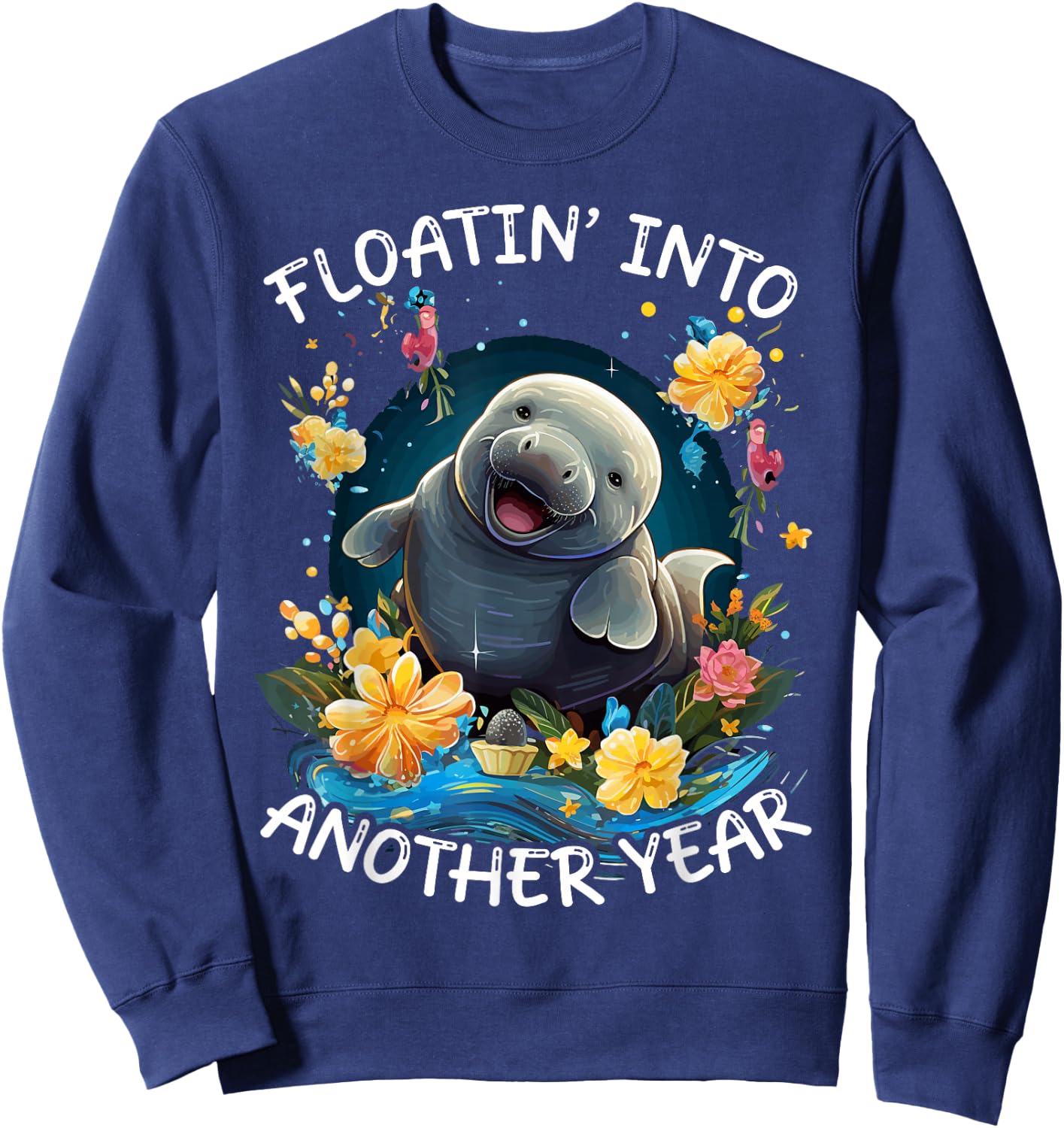 Manatee Birthday Celebrant Animal Floaty Potato Sea Cow Sweatshirt - Sweatshirt | Navy