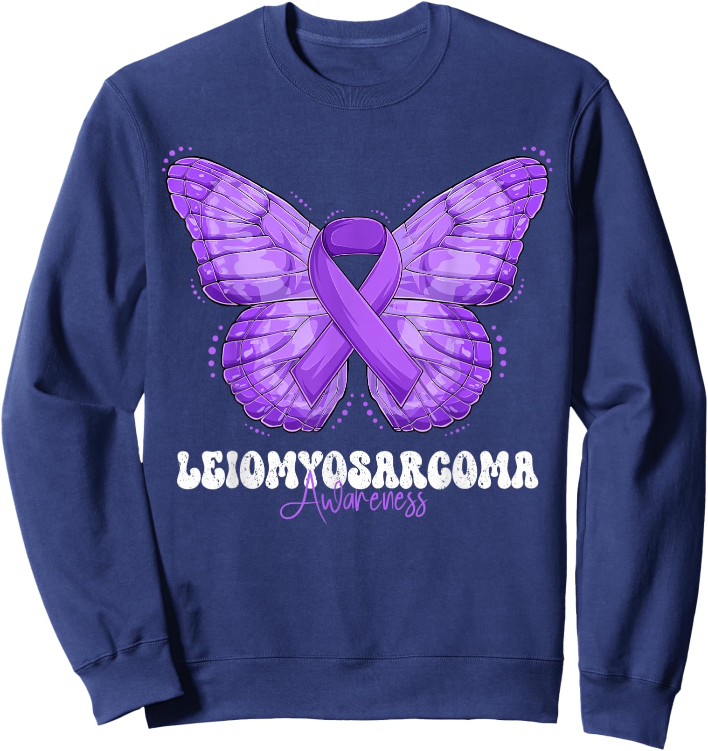 Leiomyosarcoma Awareness Month Purple Ribbon Butterfly Sweatshirt - Sweatshirt | Navy