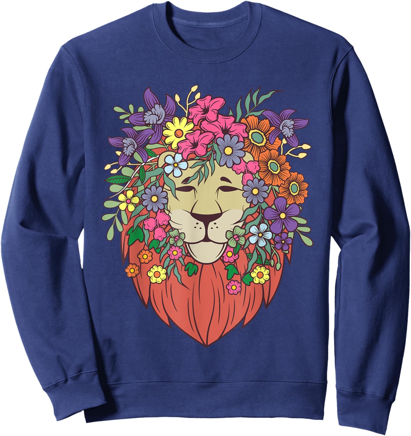 Funny Indie Style Lion Flowers Cute Hipster Outfit Men Women Sweatshirt - Sweatshirt | Navy