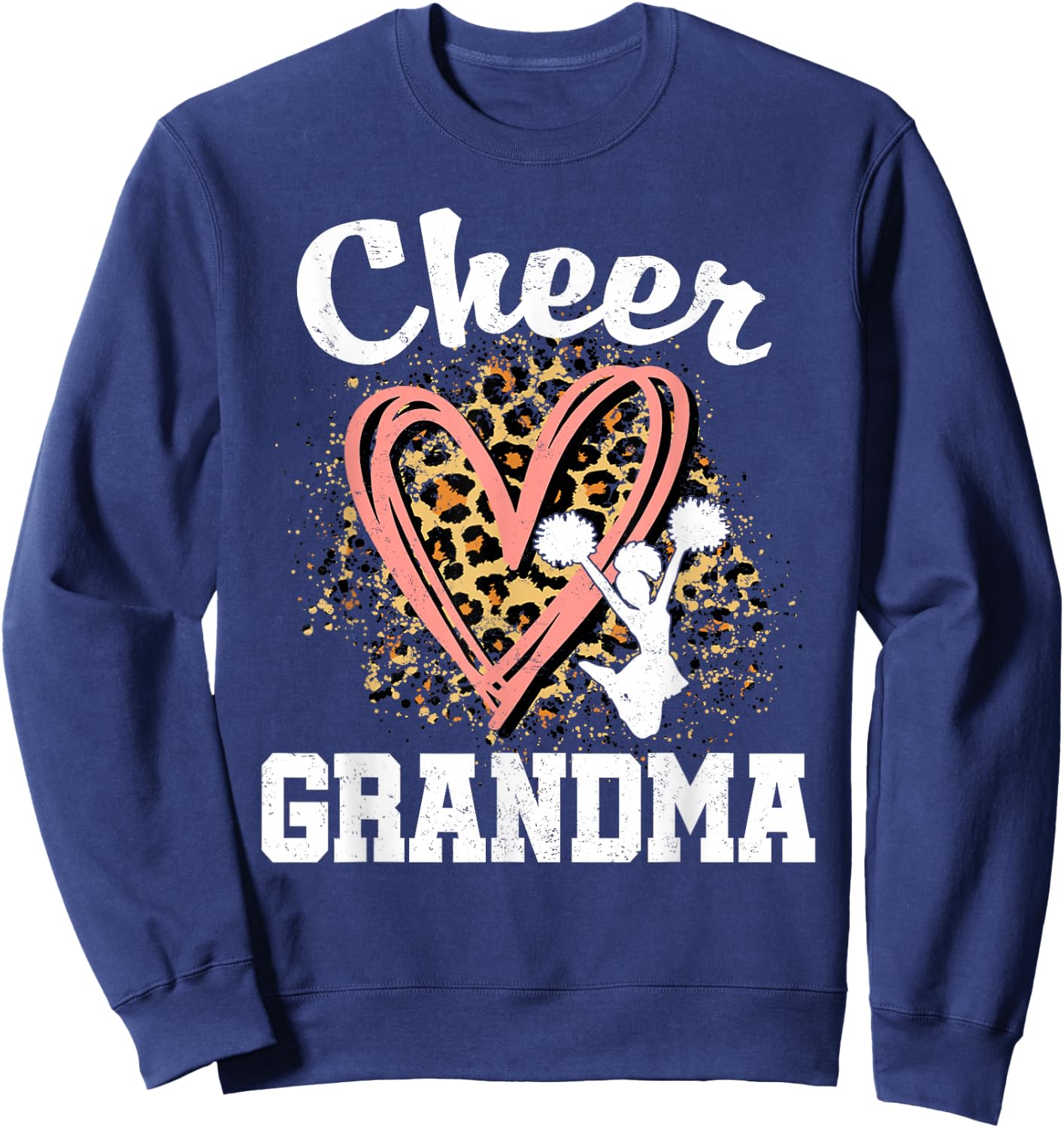 Cheer Grandma Leopard Heart Cheerleader Sweatshirt - Sweatshirt | Navy