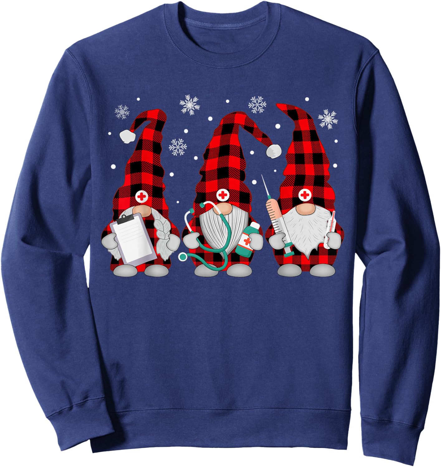 Nurse Christmas Gnome Cute Xmas Red Plaid Nurses Women Sweatshirt - Sweatshirt | Navy