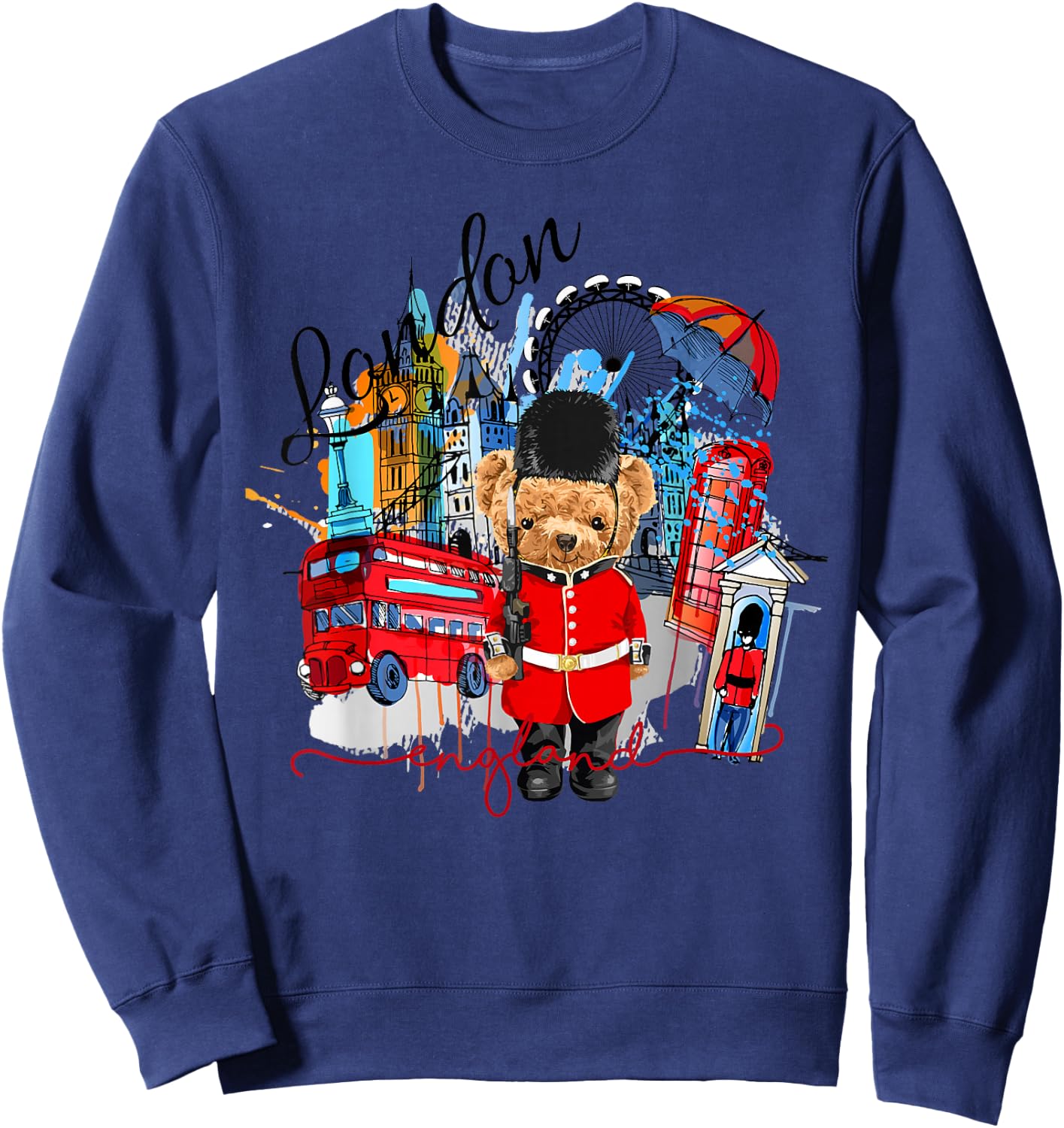 London Teddy Bear Queen Guard Illustration Graphic Anime Sweatshirt - Sweatshirt | Navy