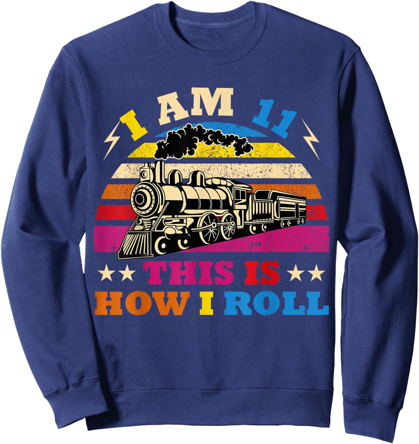 11th Birthday Boy Train 11 Year Old Funny B-Day Matching Sweatshirt - Sweatshirt | Navy