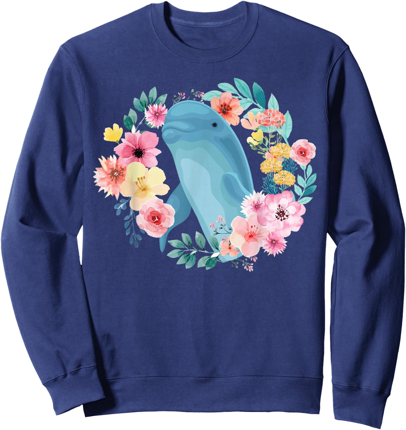 Dolphin Flower Floral Sweatshirt - Sweatshirt | Navy