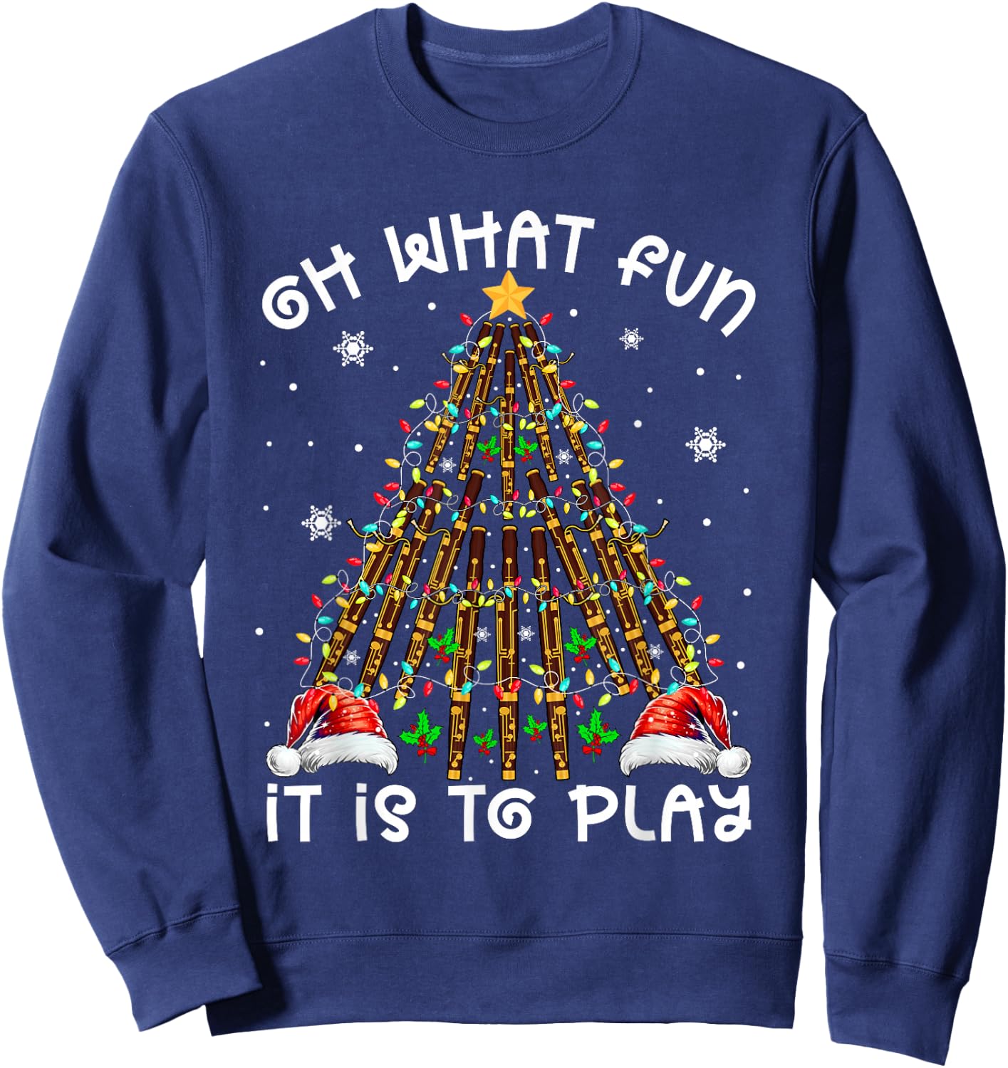 Funny It Is To Play Santa Hats Bassoons Xmas Tree Instrument Sweatshirt - Sweatshirt | Navy