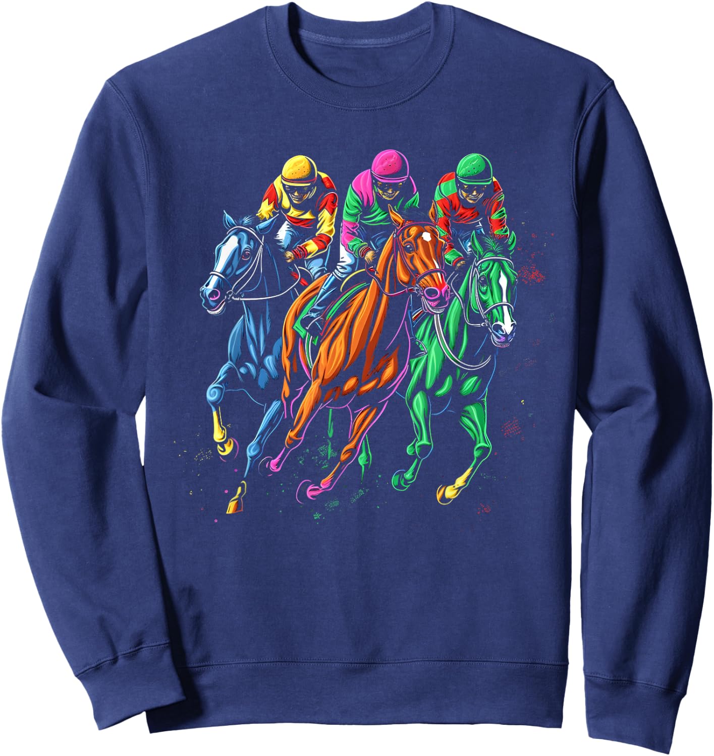 Vintage Horse Racing Painting Horse and Derby Lovers Sweatshirt - Sweatshirt | Navy