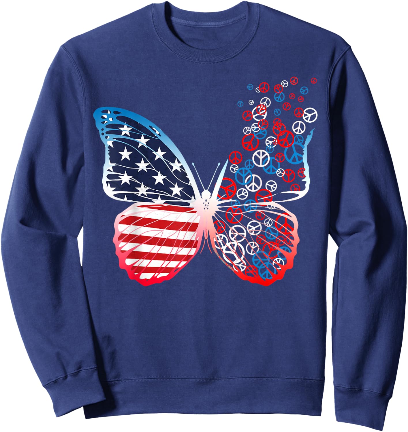 Butterfly Patriotic Peace Signs 4th of July US Flag Sweatshirt - Sweatshirt | Navy