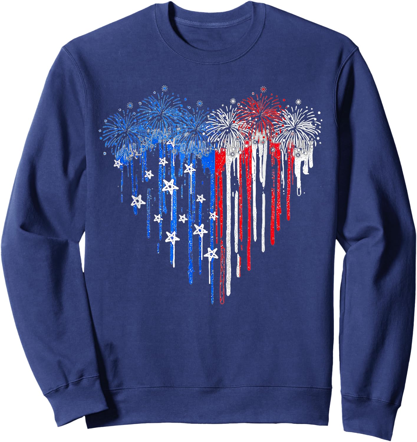 Firework Dripping Heart American Flag 4th Of July Patriotic Sweatshirt - Sweatshirt | Navy