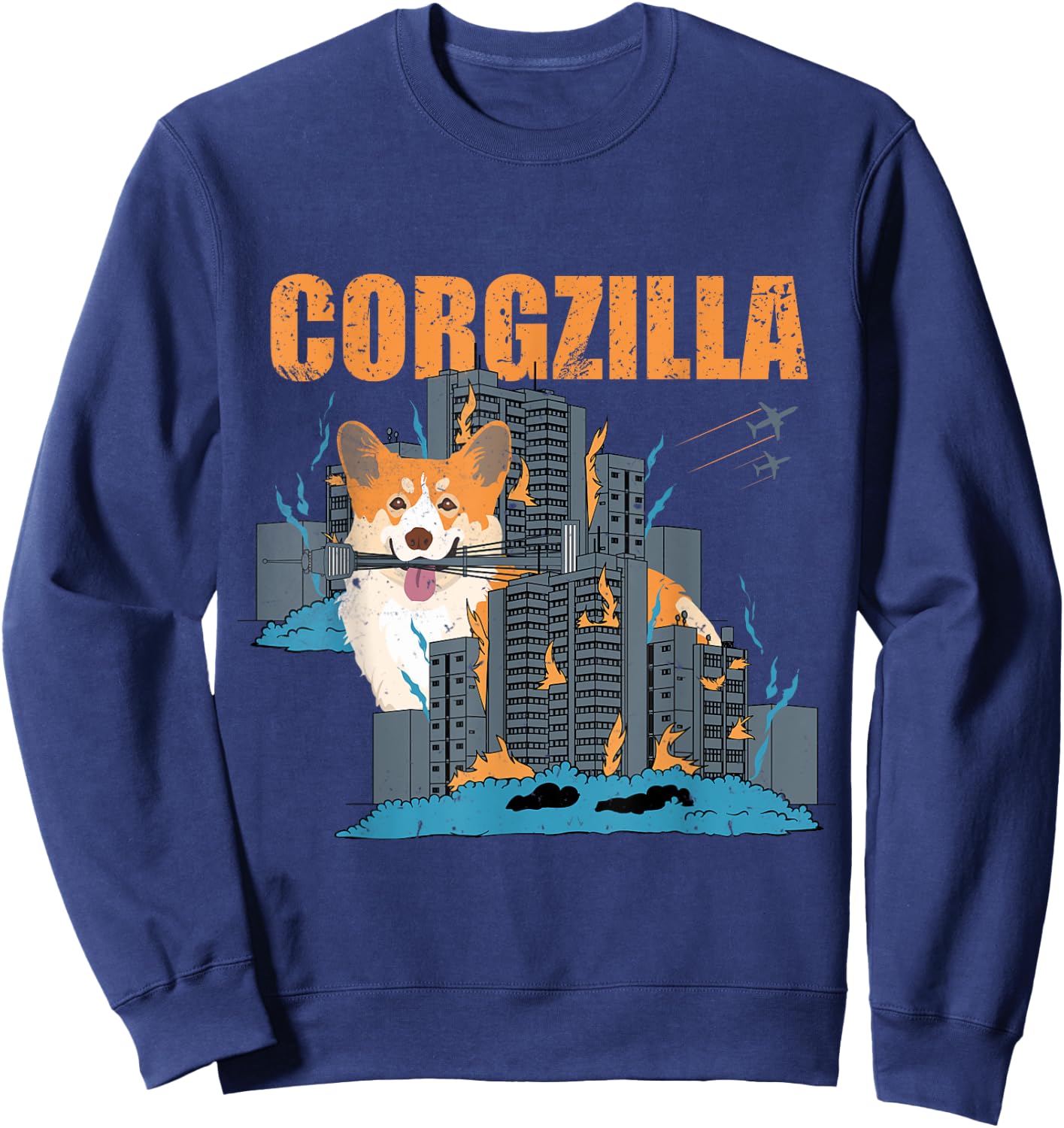 Corgzilla Funny Pembroke Welsh Corgi Pet Dog Lover Men Women Girls Kids Sweatshirt - Sweatshirt | Navy