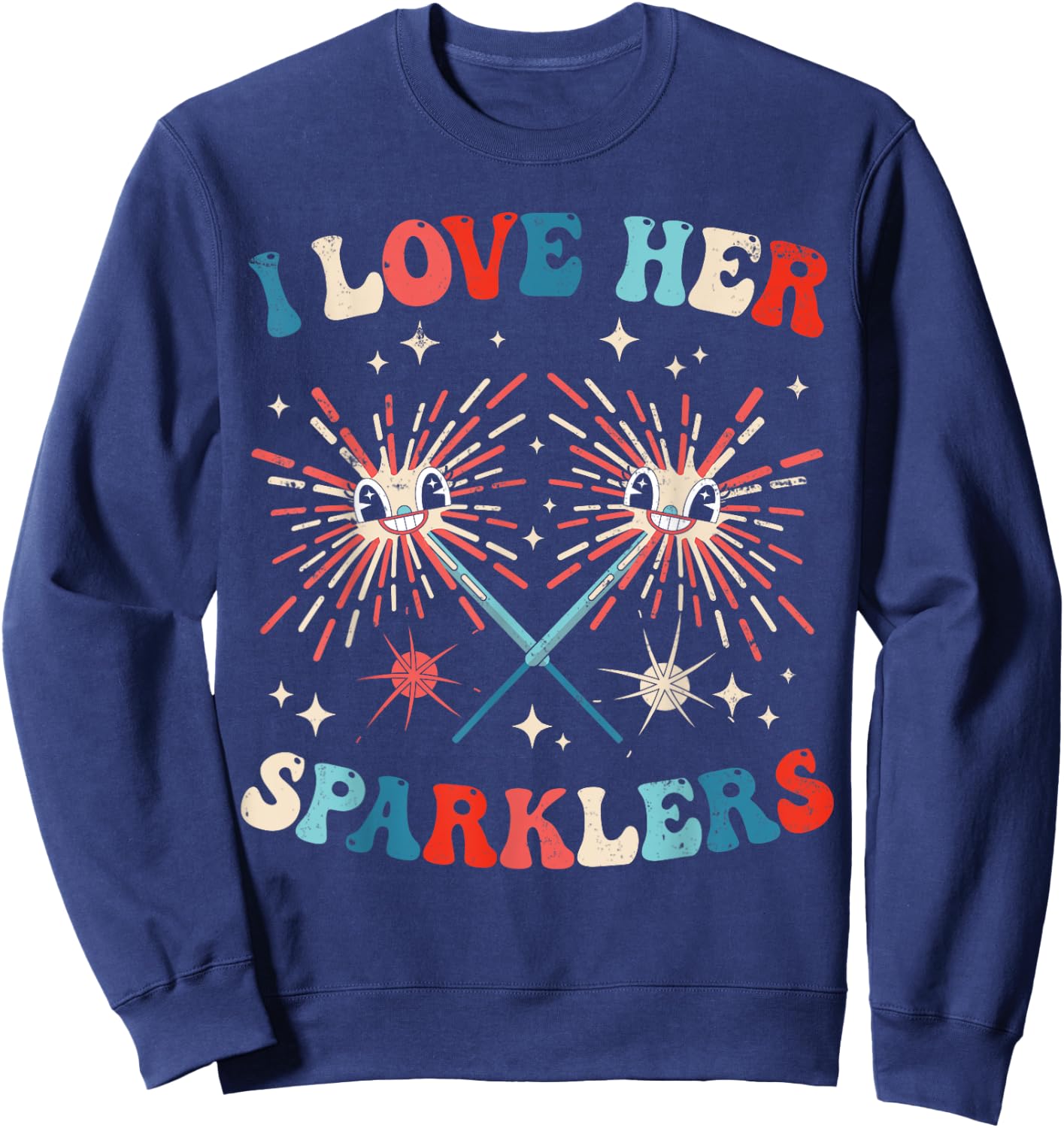 I Love Her Sparklers Funny Matching Couple 4th Of July Men Sweatshirt - Sweatshirt | Navy