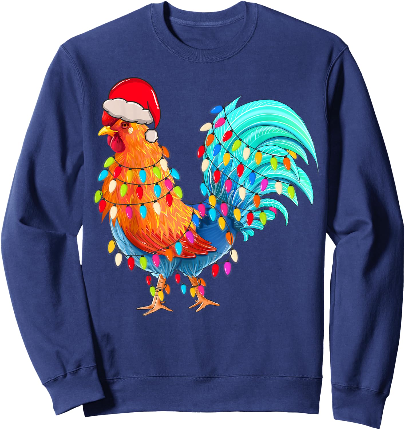 Christmas Lights Chicken Wearing Xmas Hat Chicken Hen Lover Sweatshirt - Sweatshirt | Navy