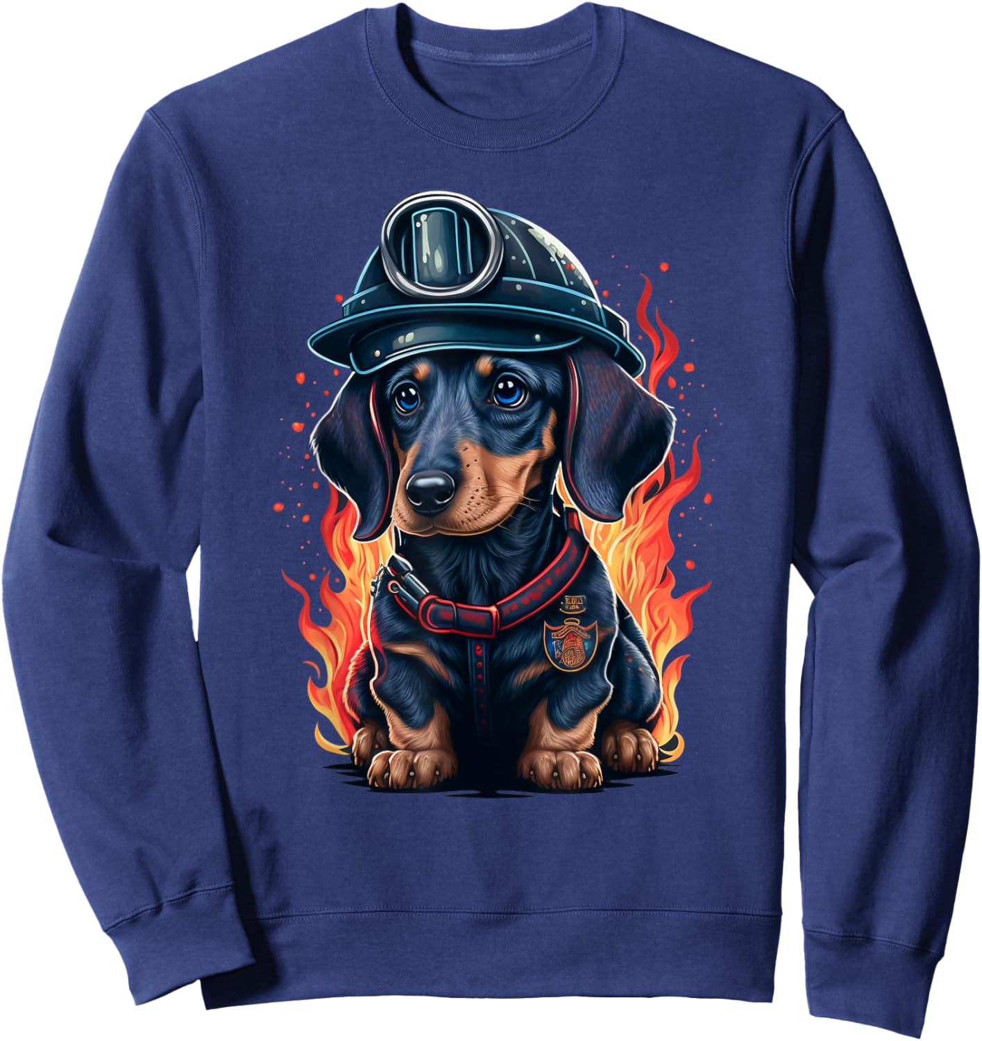 Dachshund Fireman on Firefighter Dachshund Sweatshirt - Sweatshirt | Navy