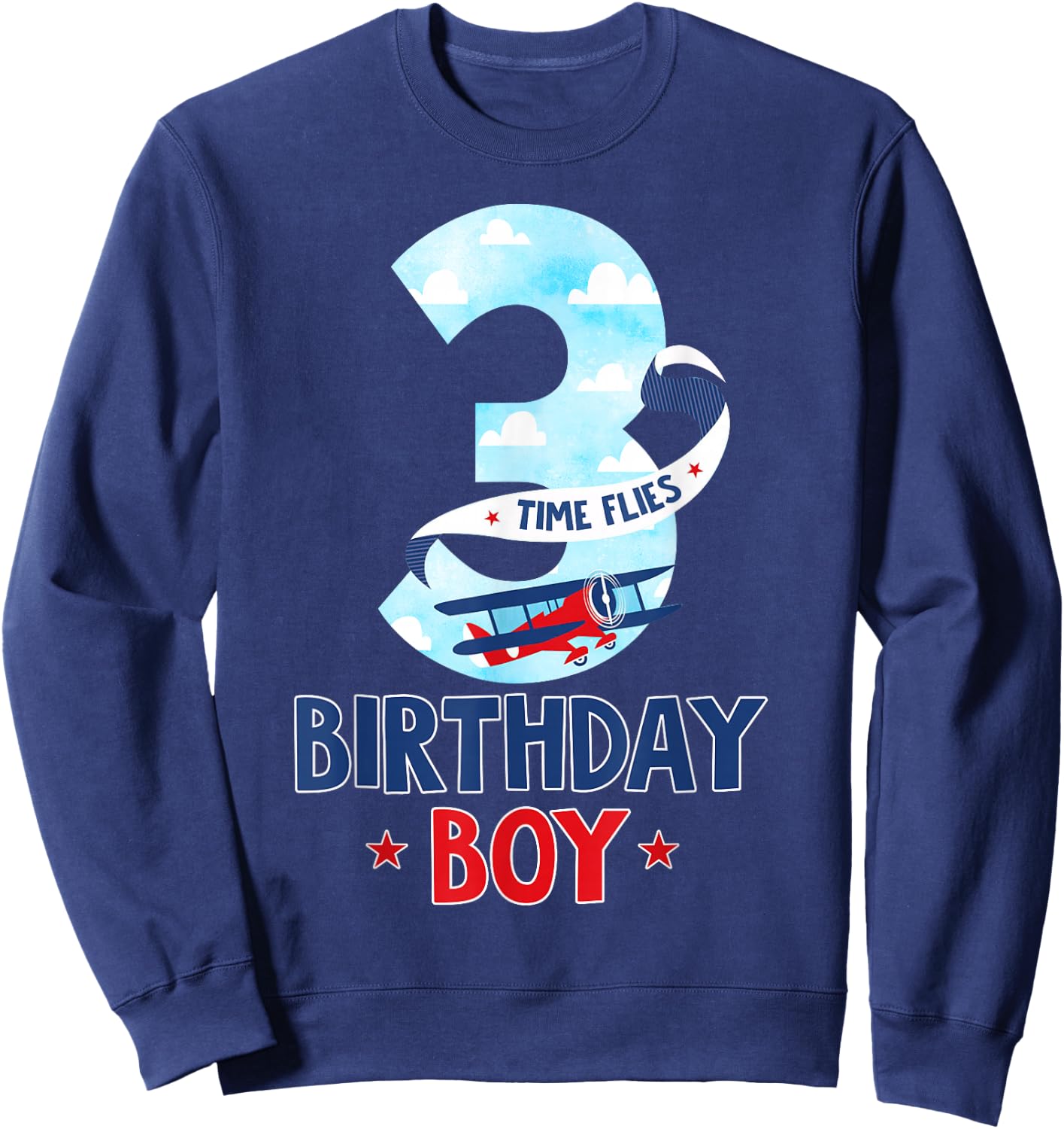 3 Year Old Birthday Outfit Boy Airplane Pilot 3rd Bday Sweatshirt - Sweatshirt | Navy