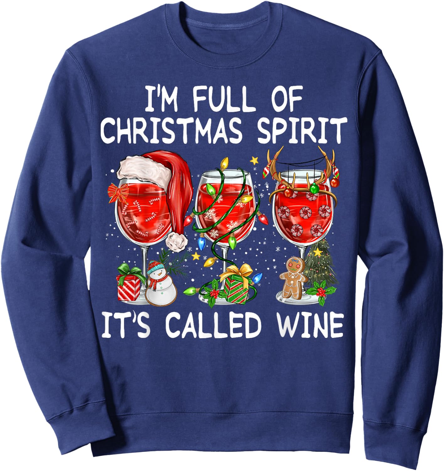 Red Wine Glass Drinking Christmas Spirits Family Pajama Sweatshirt - Sweatshirt | Navy