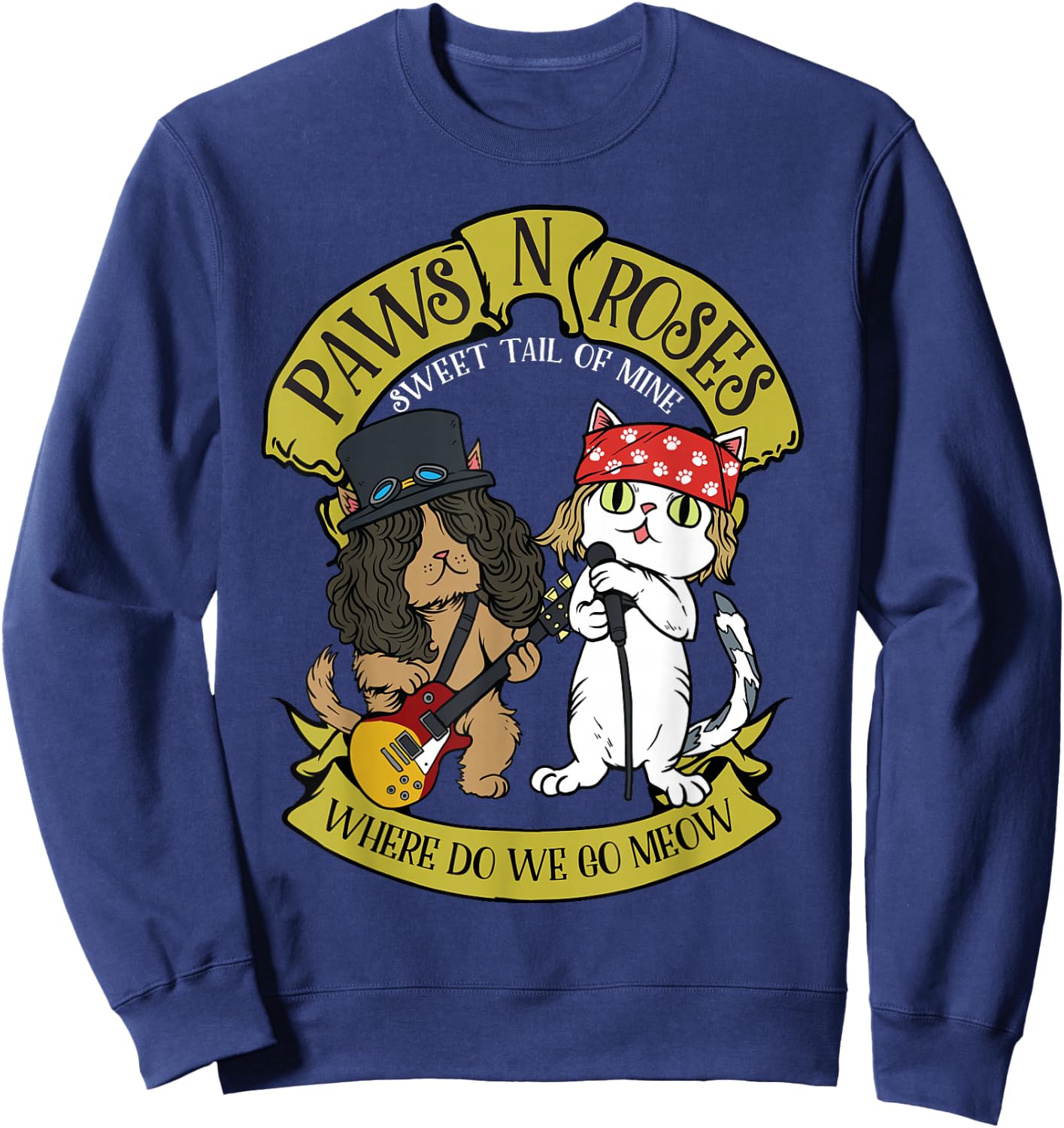 Funny Cat Paws Rock Music Gift Men Kids Women Funny Cat Sweatshirt - Sweatshirt | Navy