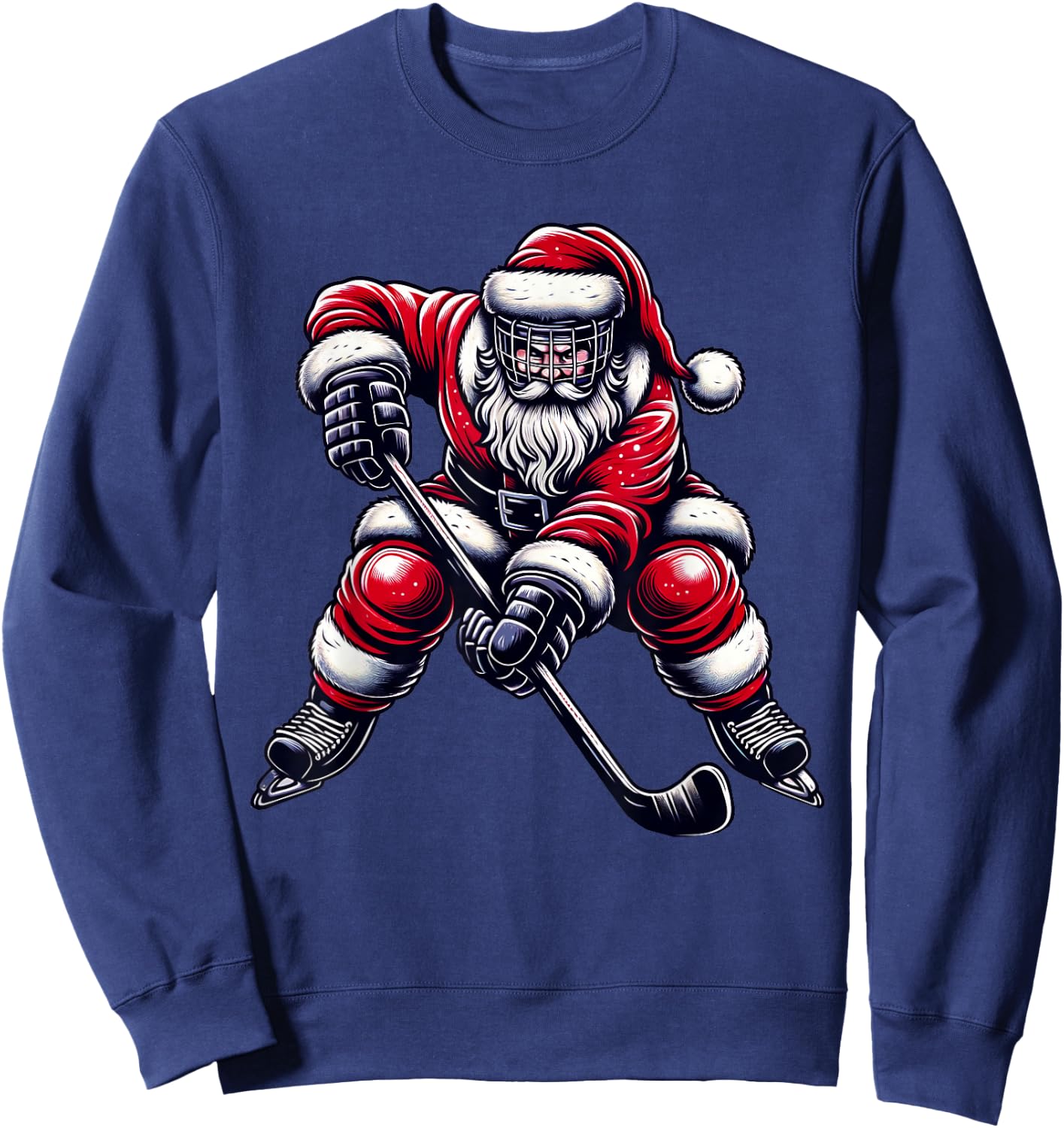 Christmas Sports Santa Plays Ice Hockey, Xmas Women Men Kids Sweatshirt - Sweatshirt | Navy