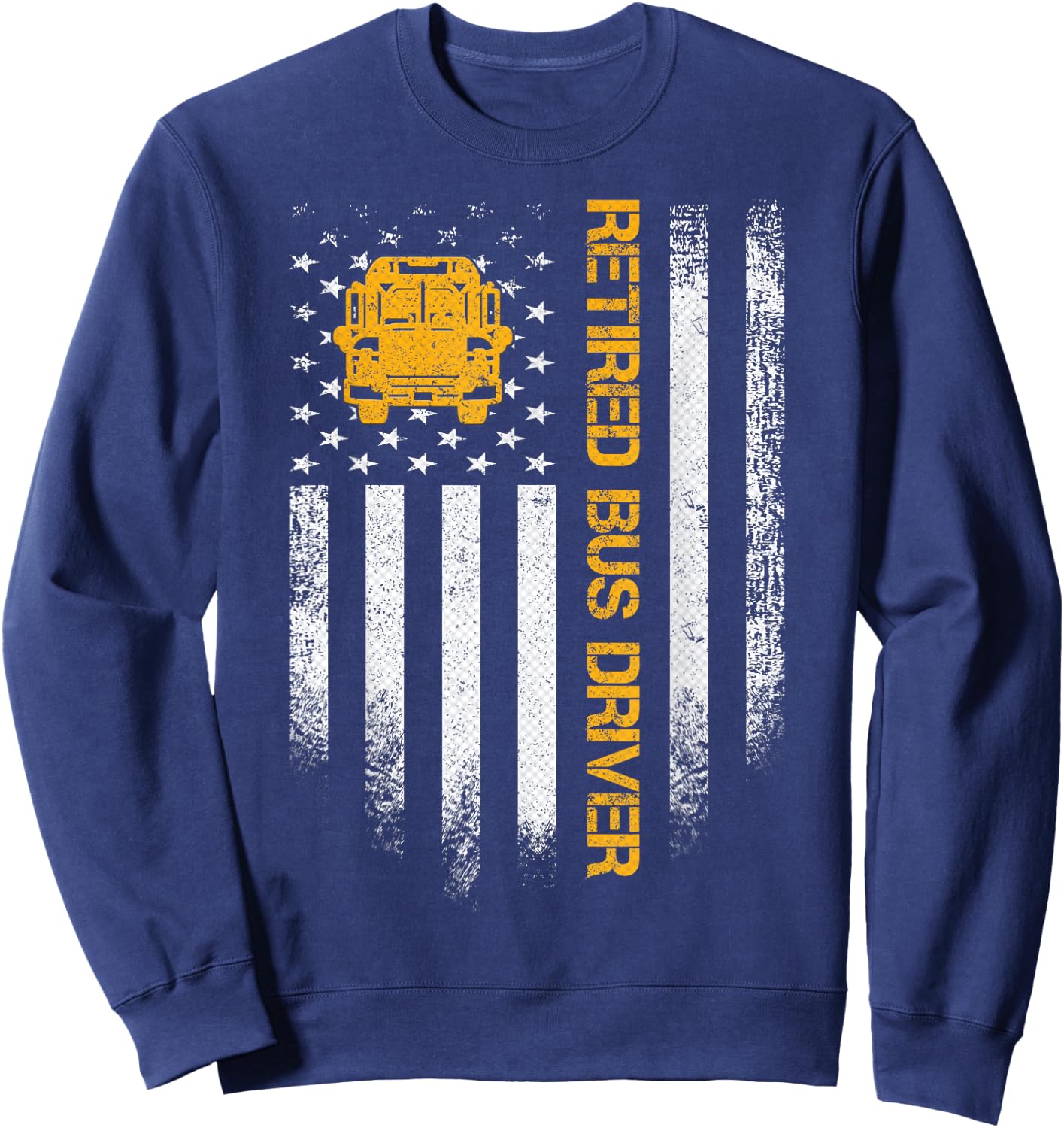 Vintage American Flag Retired School Bus Driver Retirement Sweatshirt - Sweatshirt | Navy