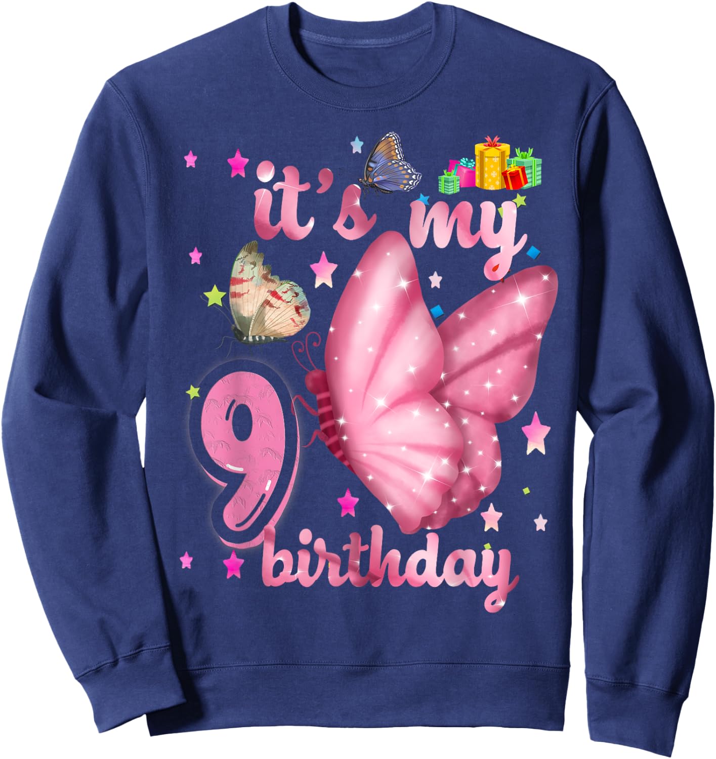 BUTTERFLY Birthday Girl Princess 9th Birthday BUTTERFLY Sweatshirt - Sweatshirt | Navy