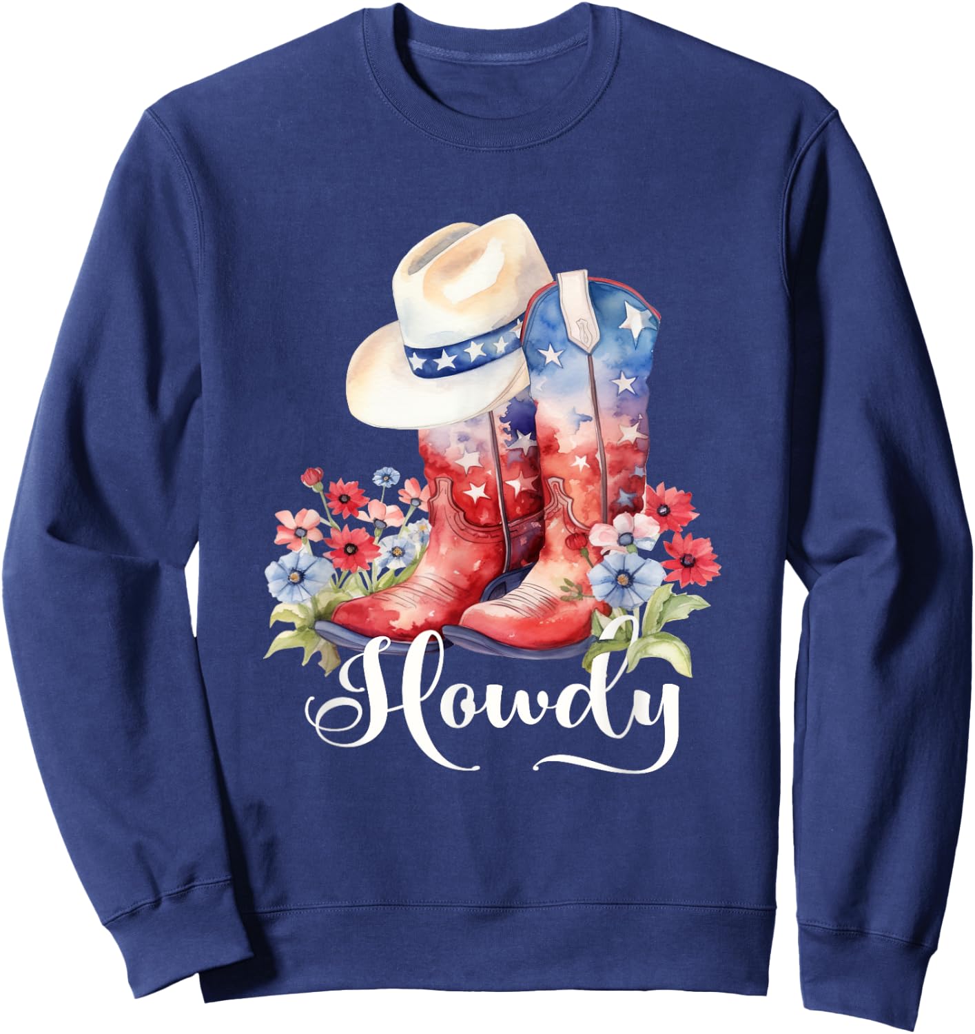 Cute Watercolor Cowgirl Boots Hat Flower Howdy Women Girls Sweatshirt - Sweatshirt | Navy