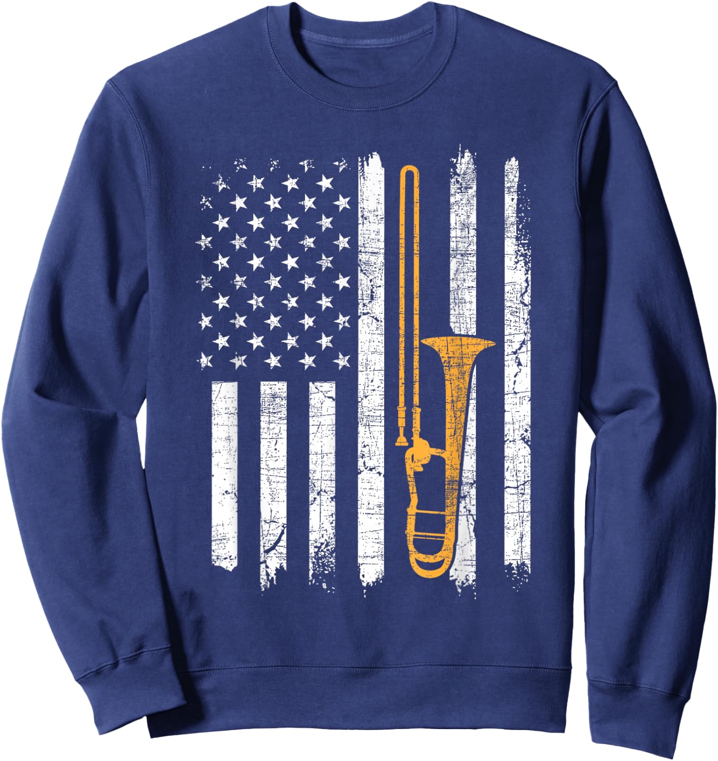 USA American Flag Trombone - Trombonist Music Lover Sweatshirt - Sweatshirt | Navy