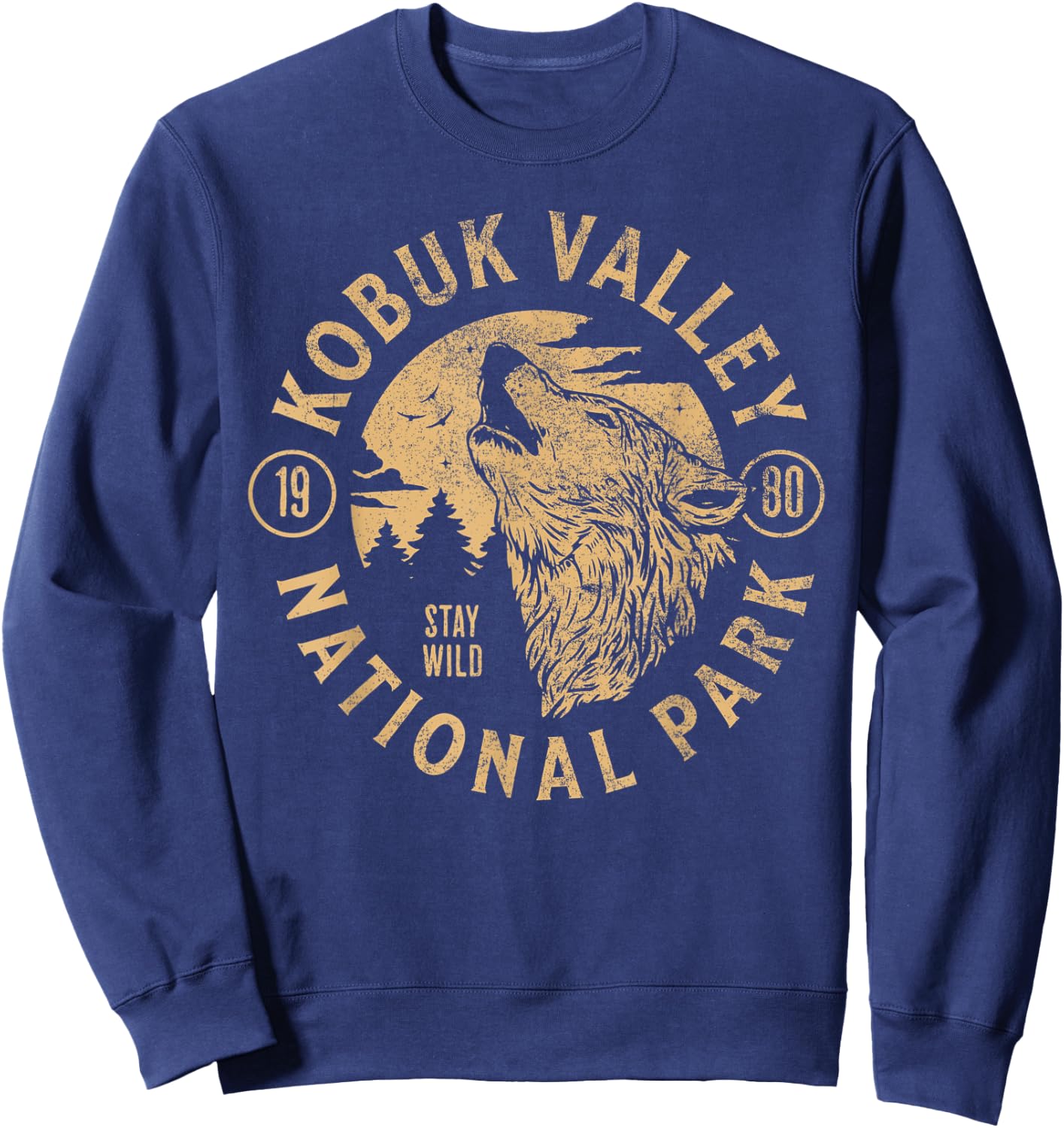 Kobuk Valley Alaska Wolf Nature Hike Outdoors Vintage Sweatshirt - Sweatshirt | Navy