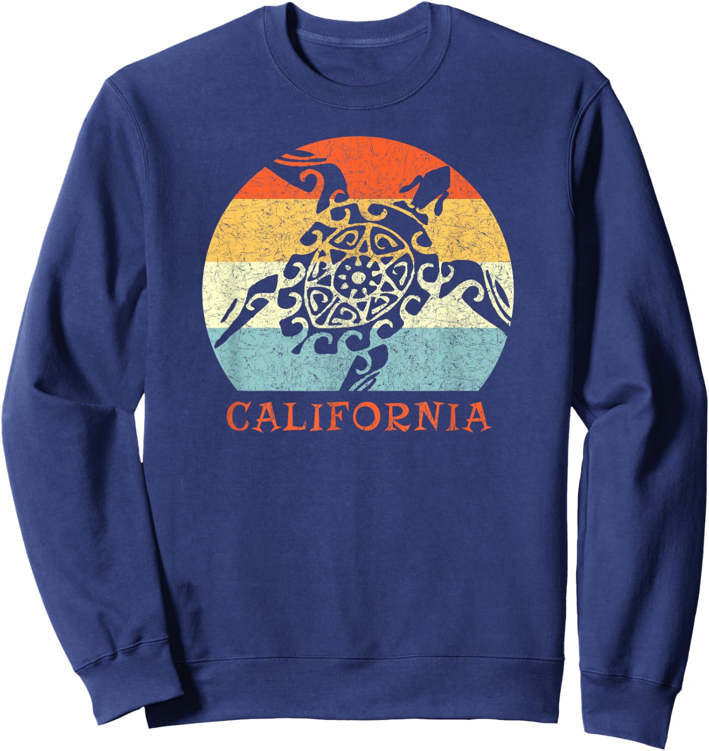California Vintage Vacation Retro Tribal Sea Turtle Sweatshirt - Sweatshirt | Navy