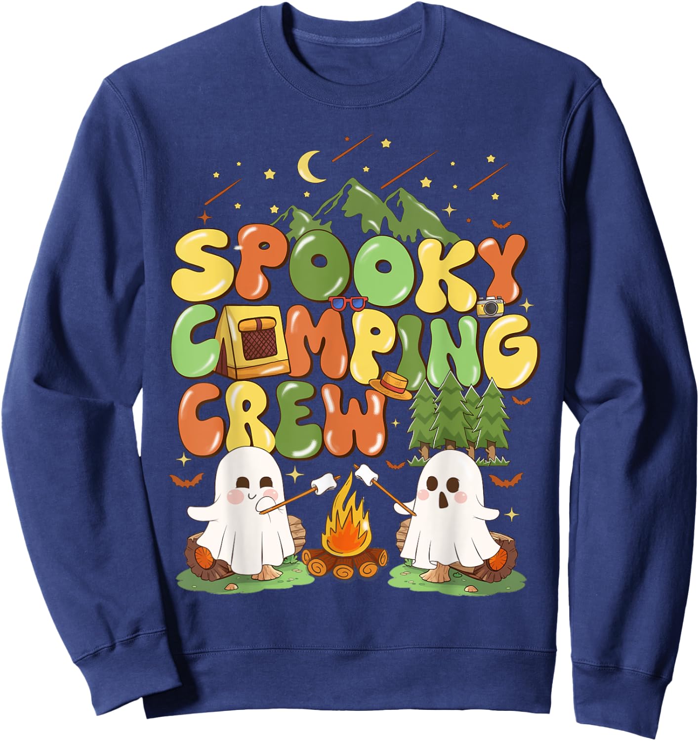 Spooky Camping Crew Halloween Cute Boo Ghost Sweatshirt - Sweatshirt | Navy