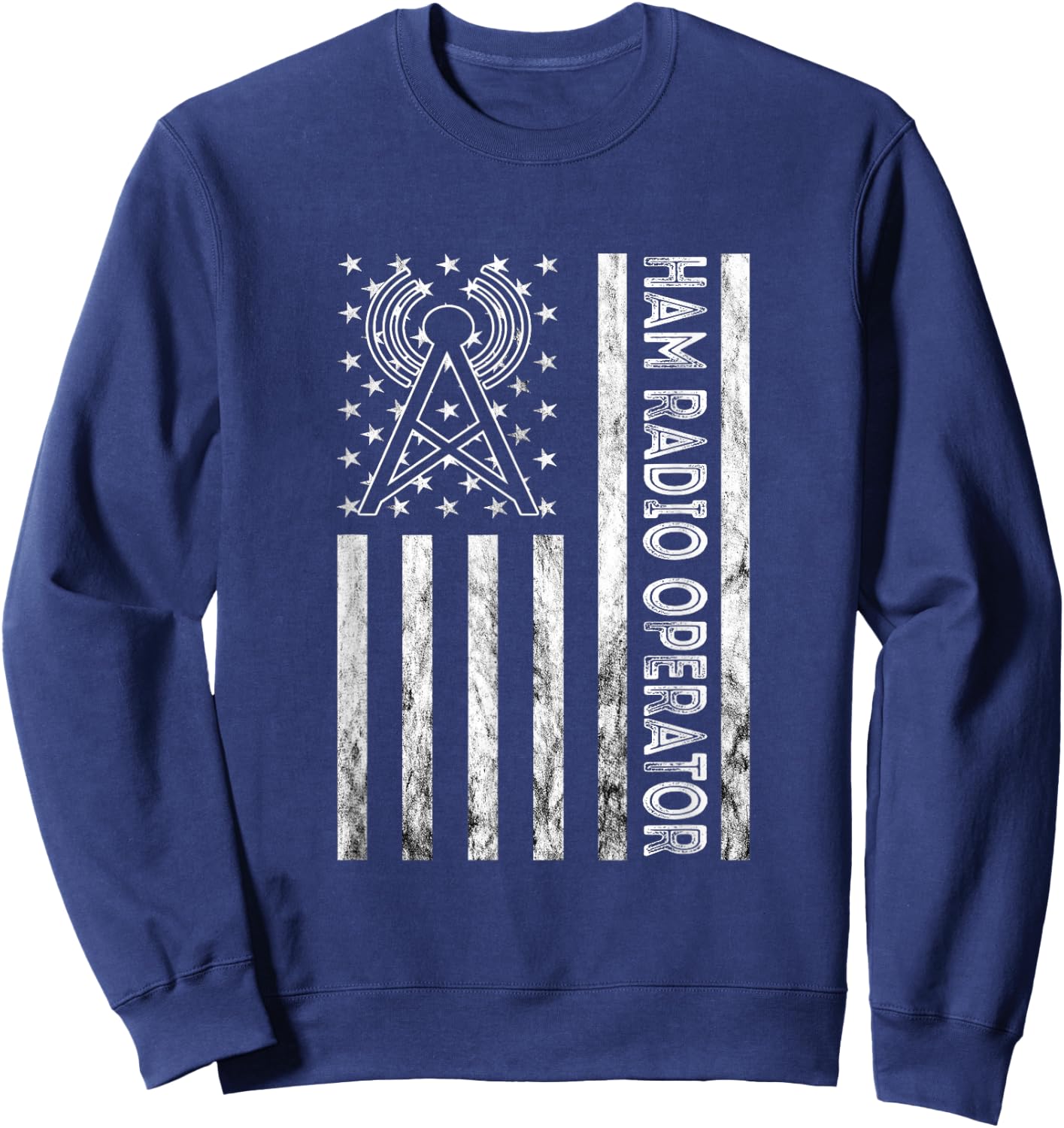 Ham Radio Operator Amateur Radio Vintage American Flag USA Sweatshirt - Sweatshirt | Navy