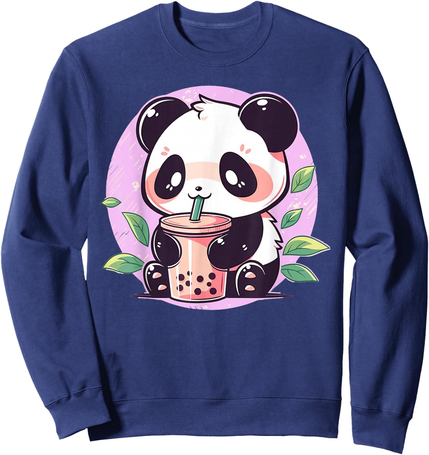 Kawaii Cute Anime Panda Drinking Bubble Boba Tea Girls Teens Sweatshirt - Sweatshirt | Navy