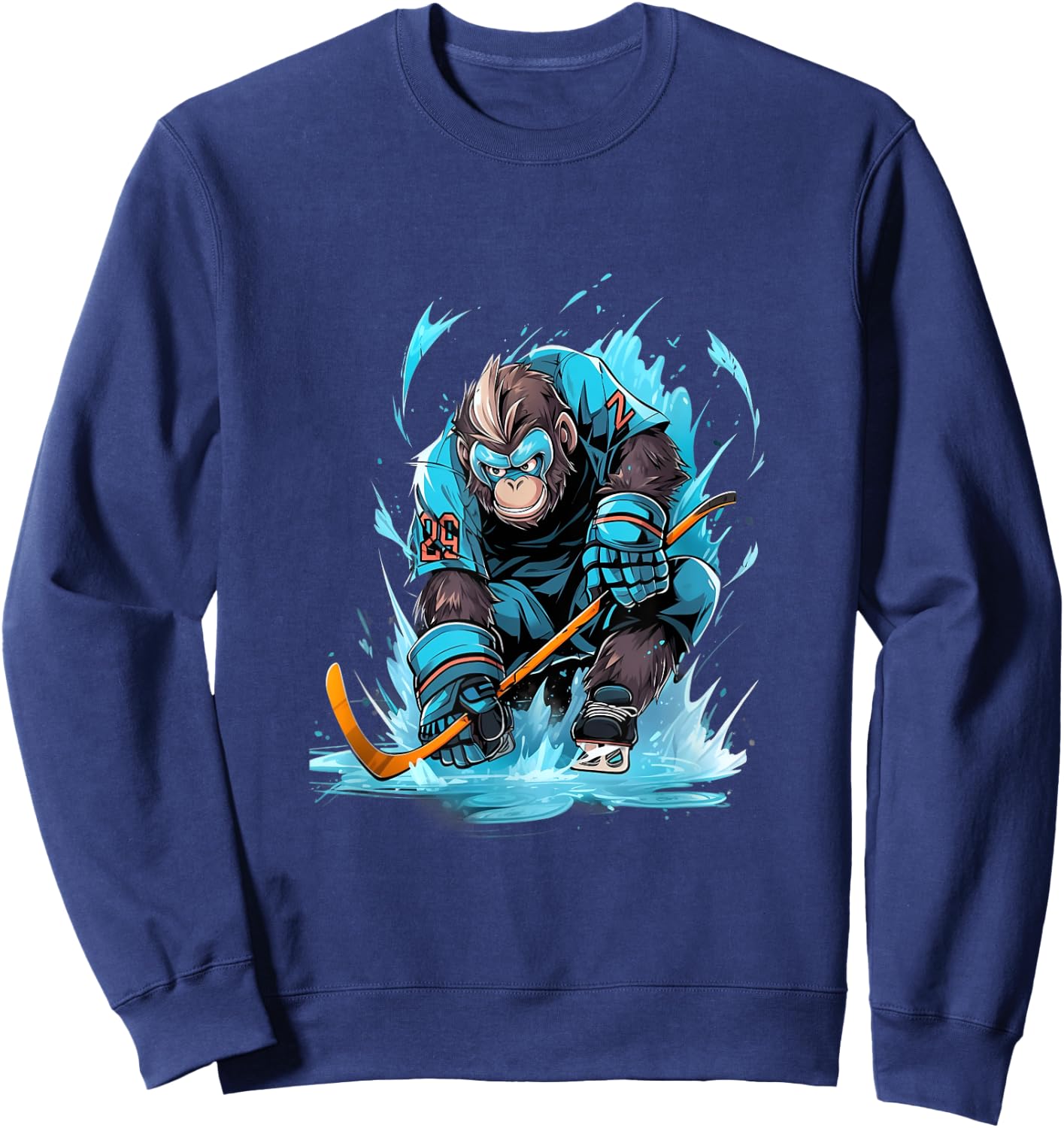 Monkey Ice Hockey Player Hockey Stick Goalkeeper Sweatshirt - Sweatshirt | Navy