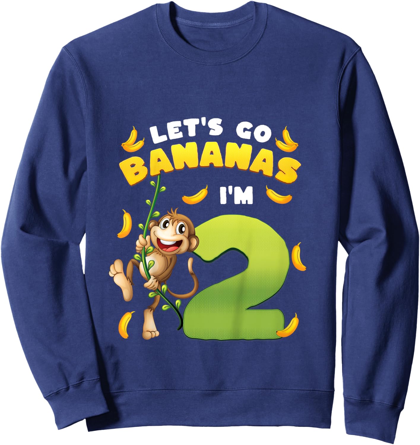 Kids Let's Go Bananas I'm 2 Zoo Animal Jungle Safari 2nd Birthday Sweatshirt - Sweatshirt | Navy