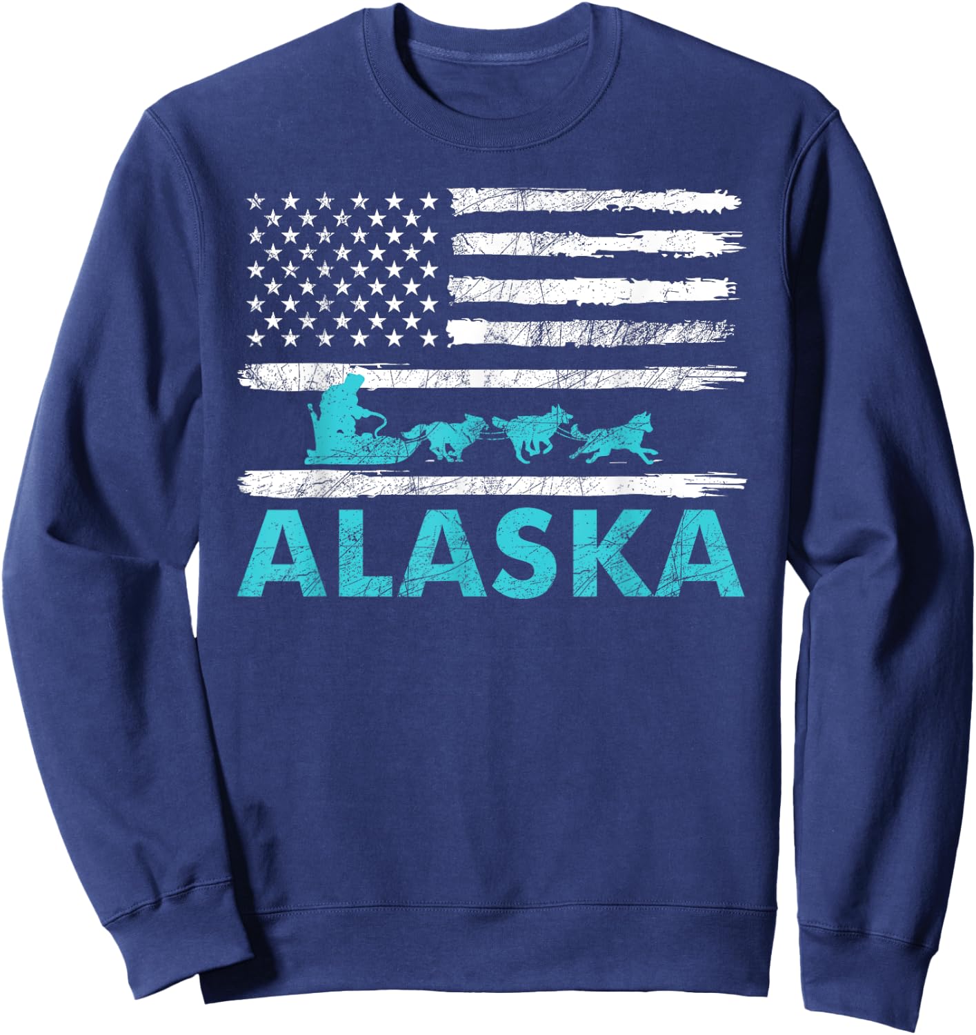 Alaska Sled Dogs Mushing Dog Racing Sledding USA Flag Musher Sweatshirt - Sweatshirt | Navy