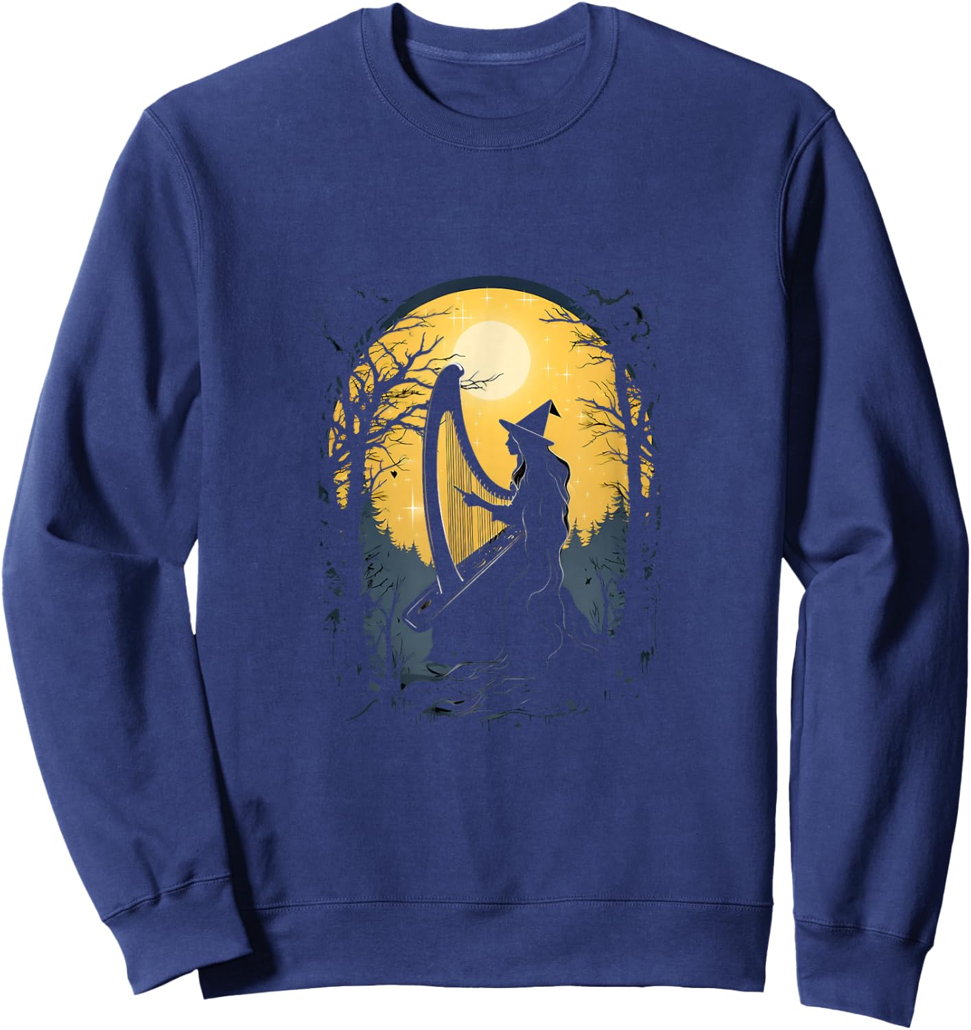 Witch Playing Harp Halloween Harpist Harp Player Sweatshirt - Sweatshirt | Navy
