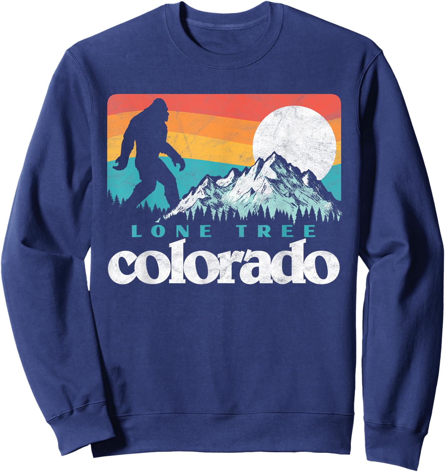 Lone Tree Colorado Retro 80s Bigfoot Mountains Sweatshirt - Sweatshirt | Navy