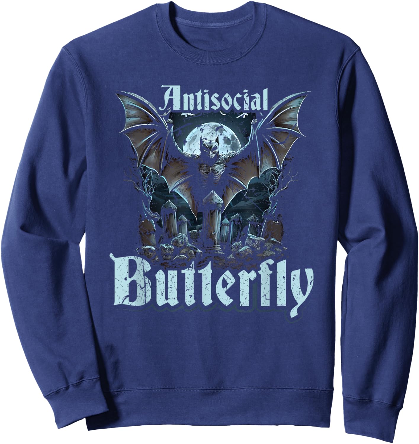 Antisocial Butterfly, Gothic Subculture Emo Bat Goth Sweatshirt - Sweatshirt | Navy