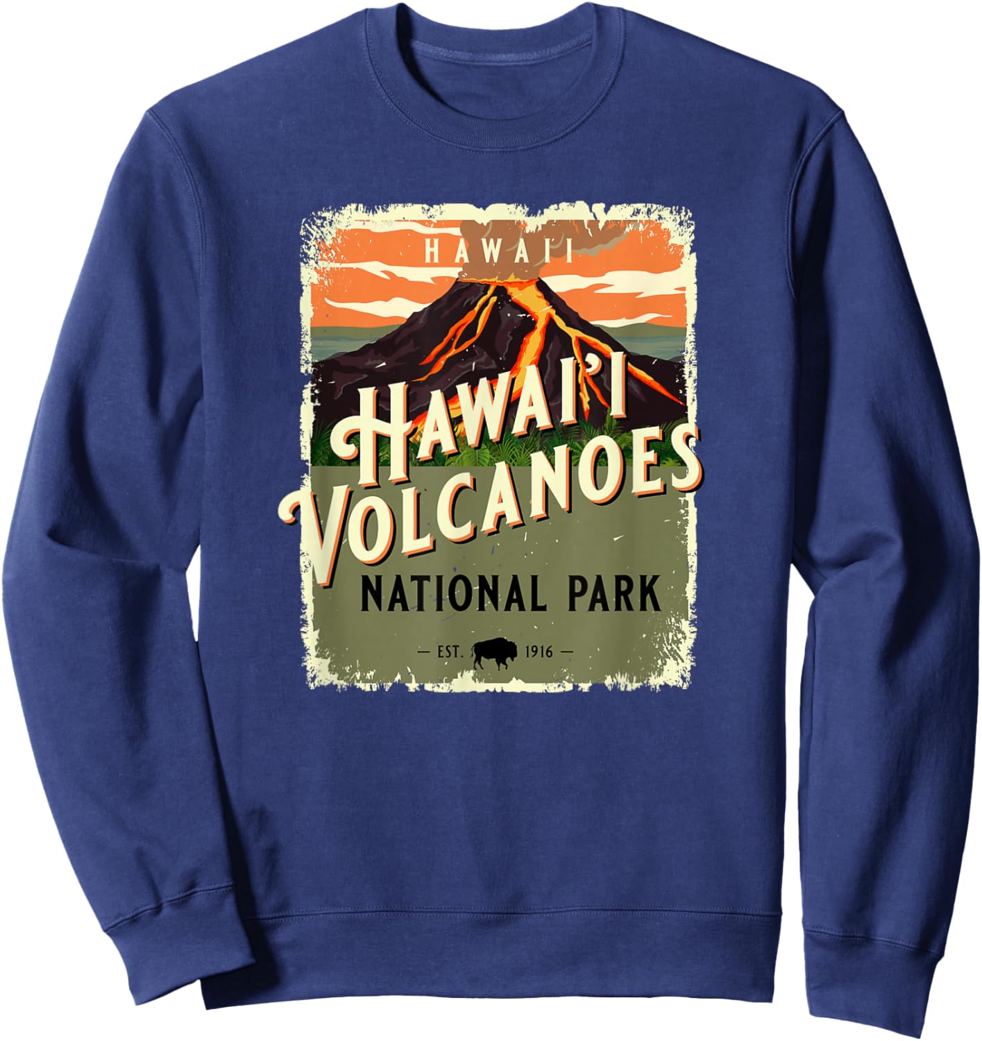Vintage Hawaii Volcanoes National Park USA Travel Souvenir Sweatshirt - Sweatshirt | Navy