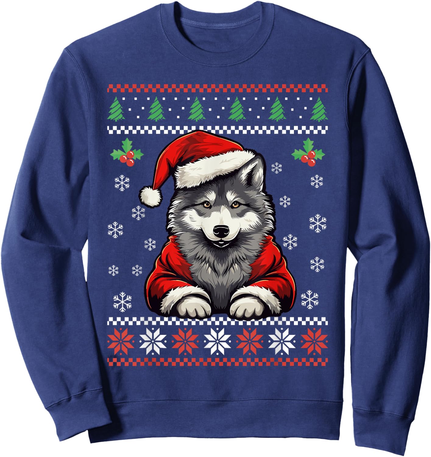 Wolf Ugly Christmas Sweater Wolves Xmas Adults Kids Sweatshirt - Sweatshirt | Navy
