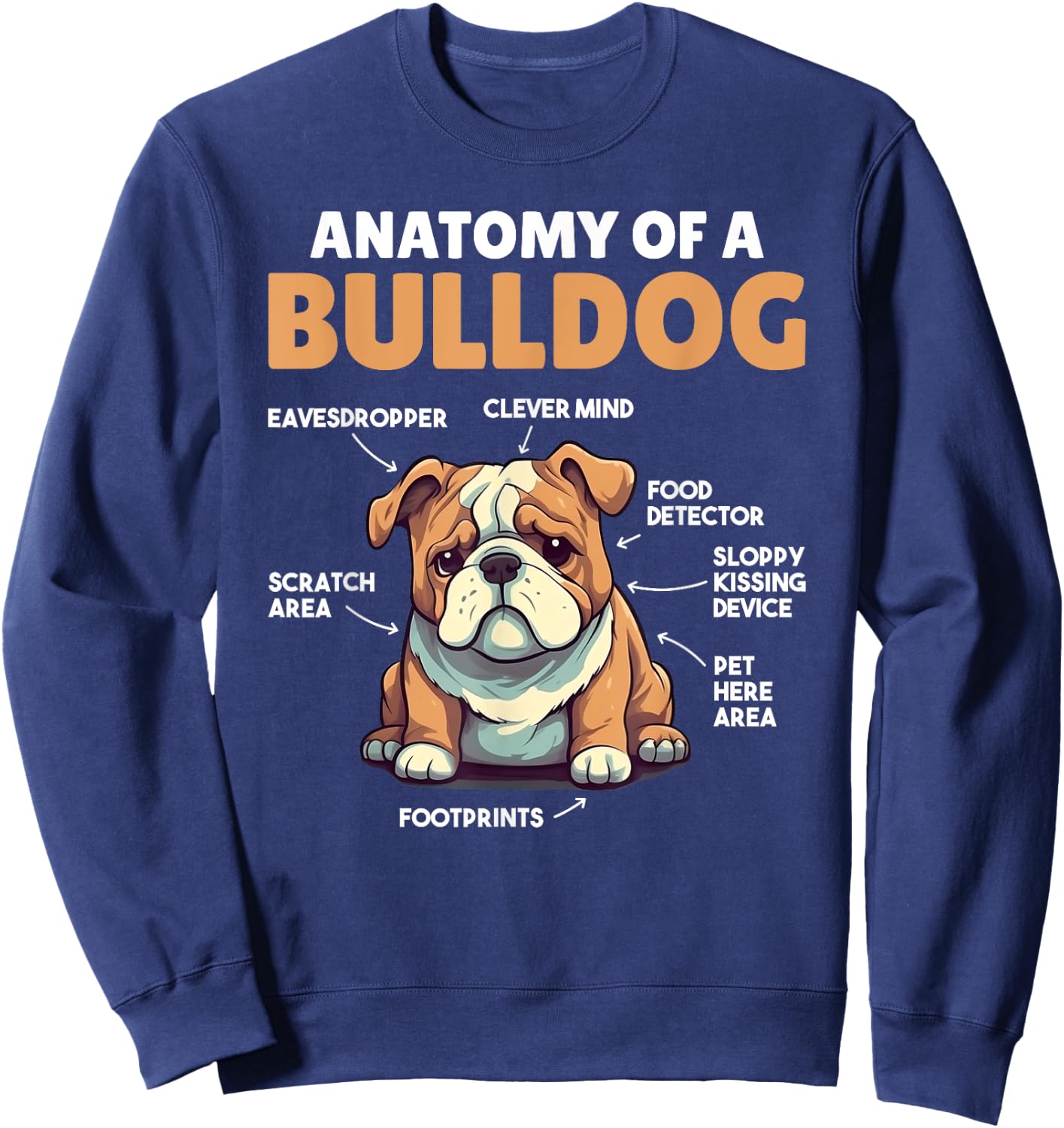 Cute Dogs Explanation Anatomy Of A Bulldog Men Women Girls Kids Sweatshirt - Sweatshirt | Navy