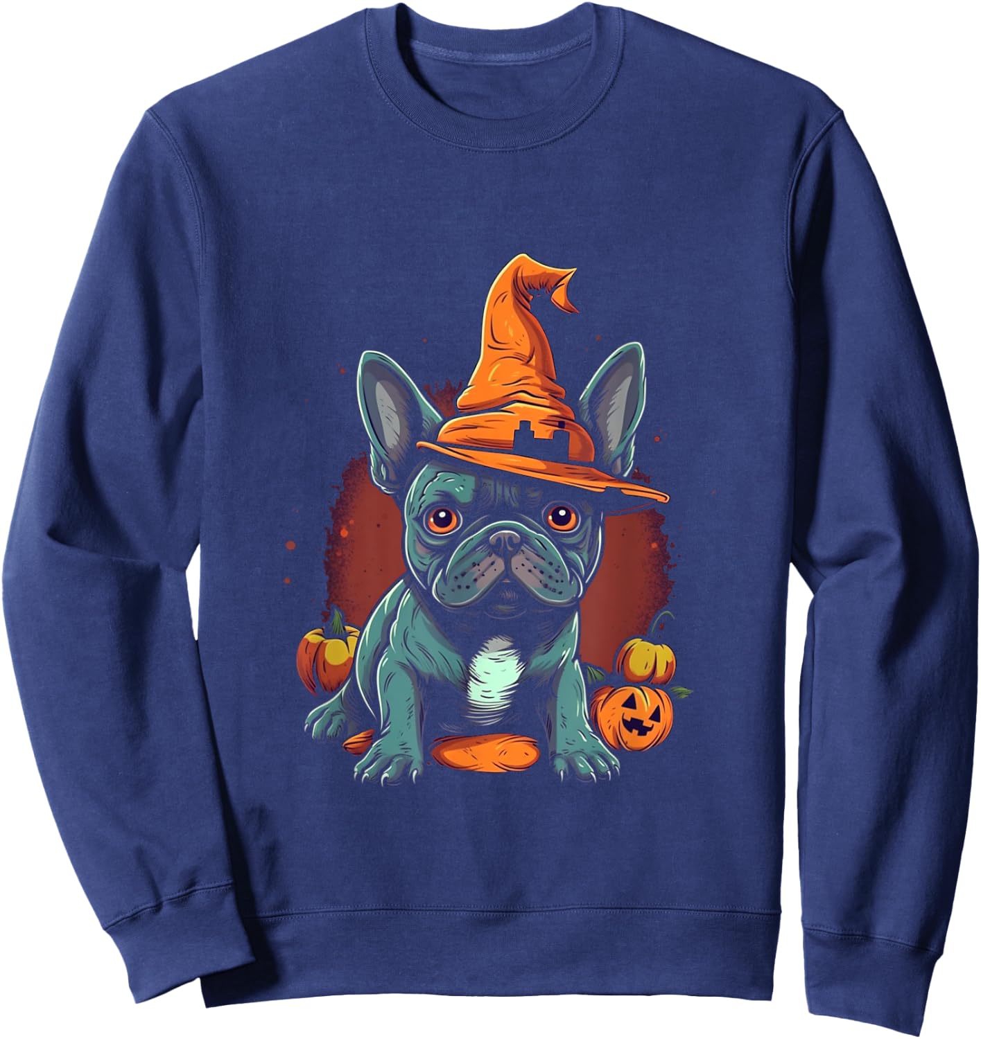 French Bulldog Witch Hat Halloween Costume Dog Lover Puppy Women Kids Sweatshirt - Sweatshirt | Navy